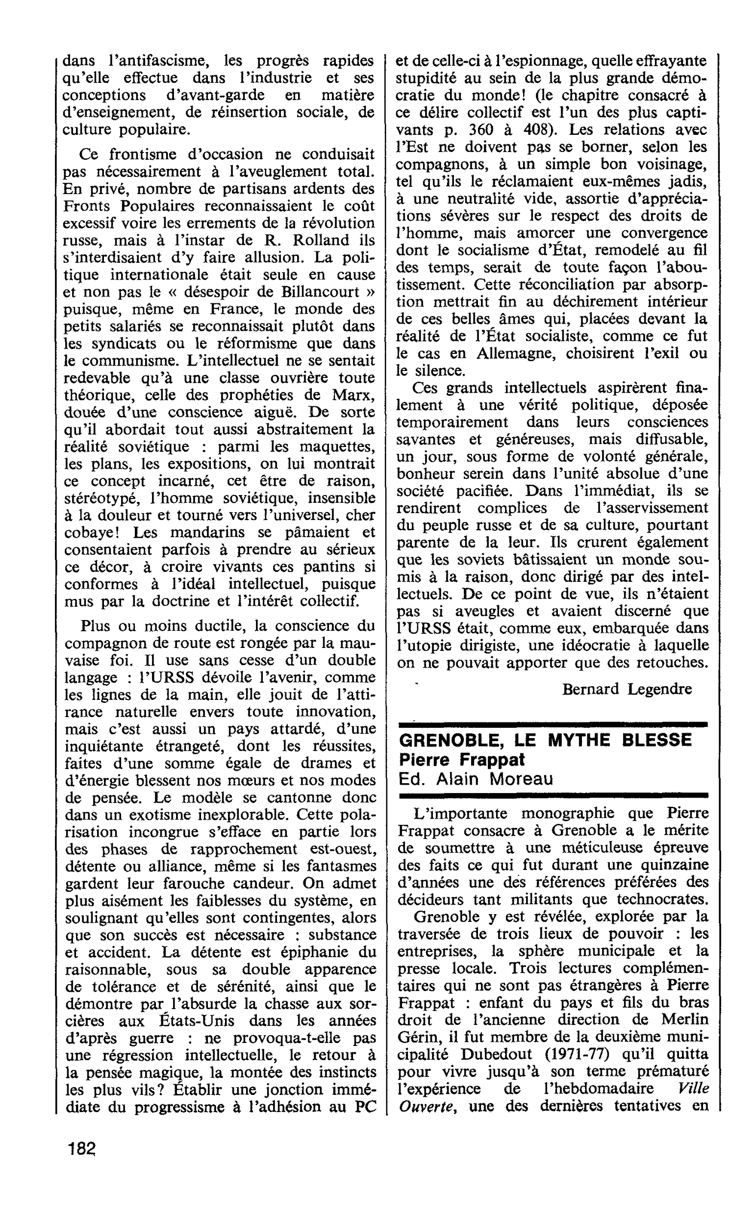 GRENOBLE, LE MYTHE BLESSE. Pierre Frappât