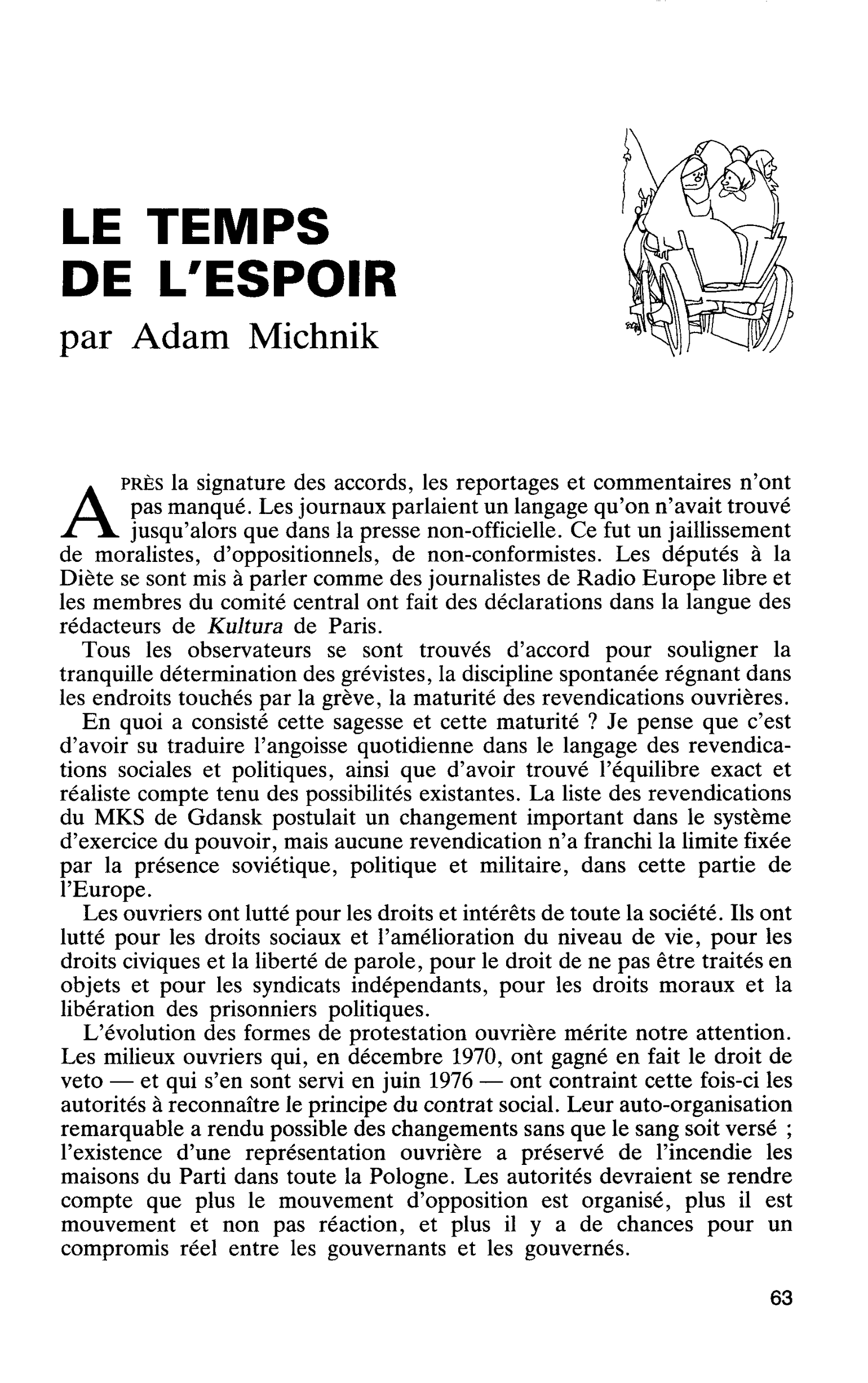 LE TEMPS DE L’ESPOIR