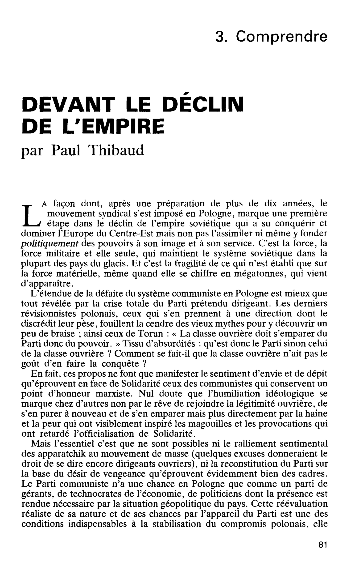 DEVANT LE DÉCLIN DE L’EMPIRE