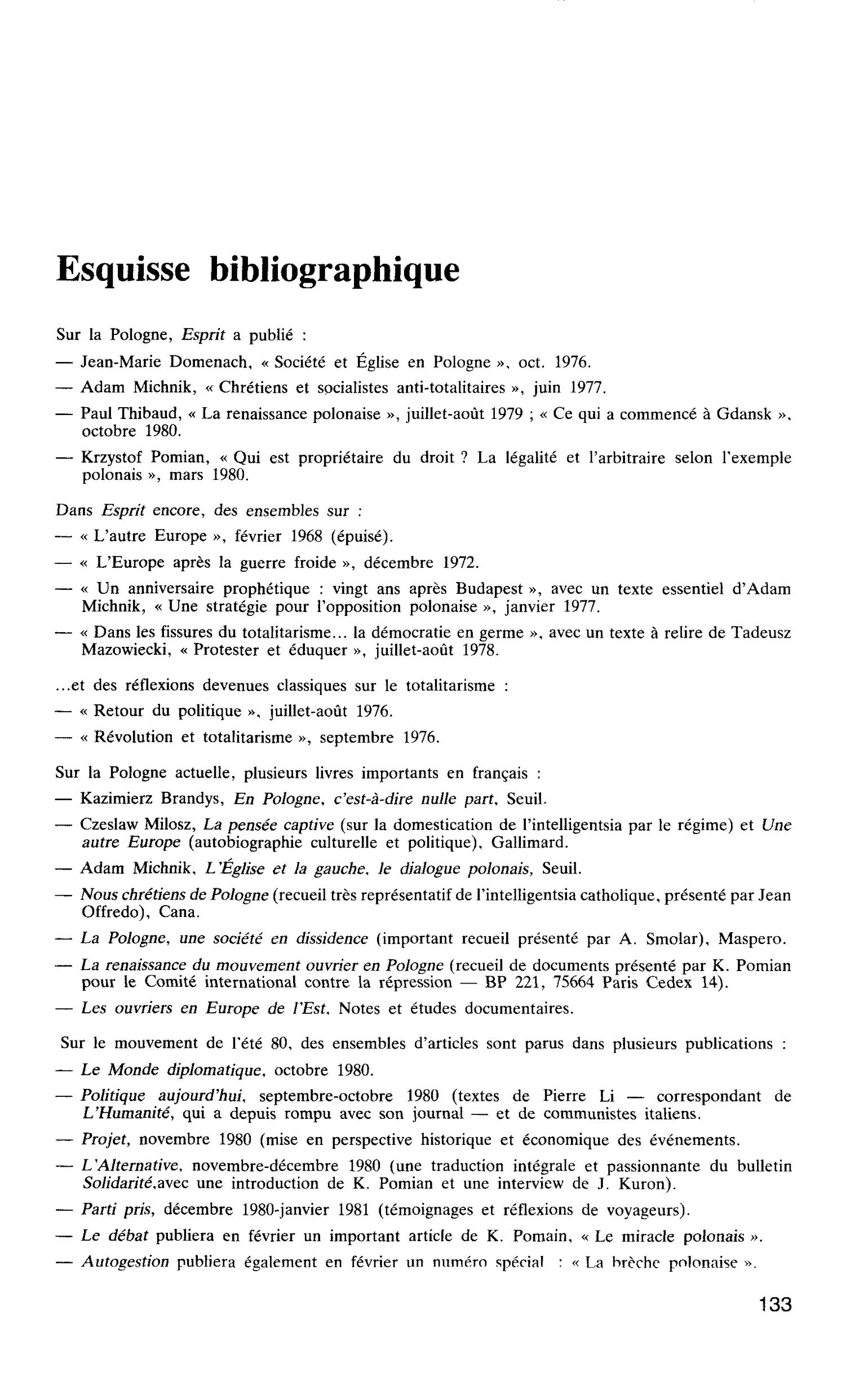 Esquisse bibliographique