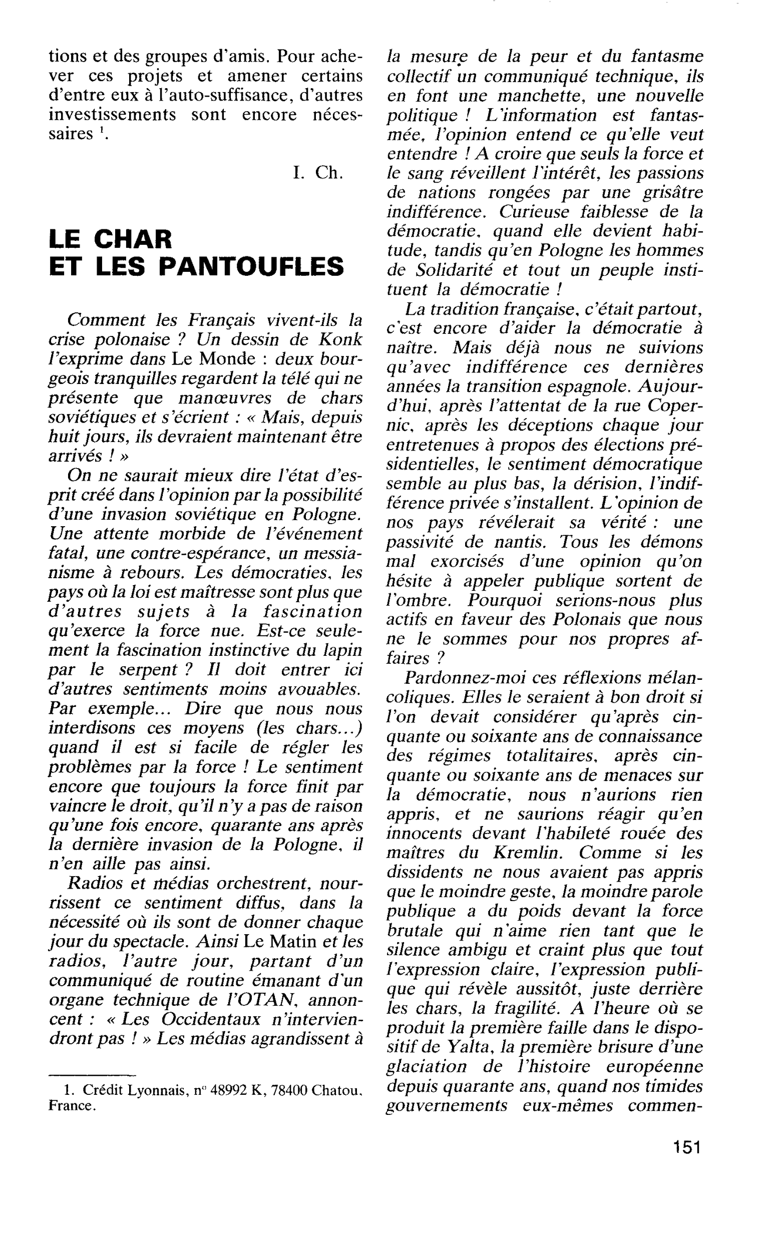 LE CHAR ET LES PANTOUFLES