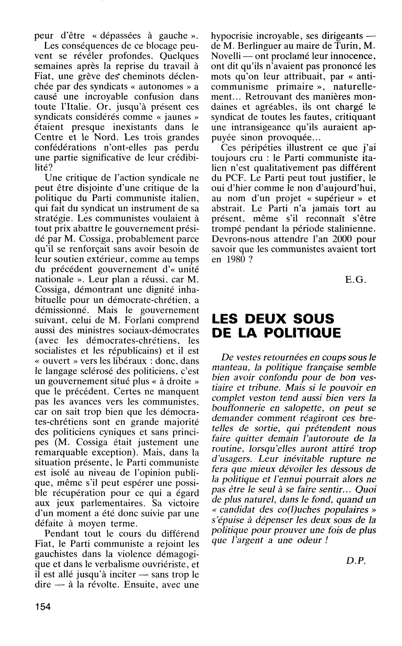 LES DEUX SOUS DE LA POLITIQUE