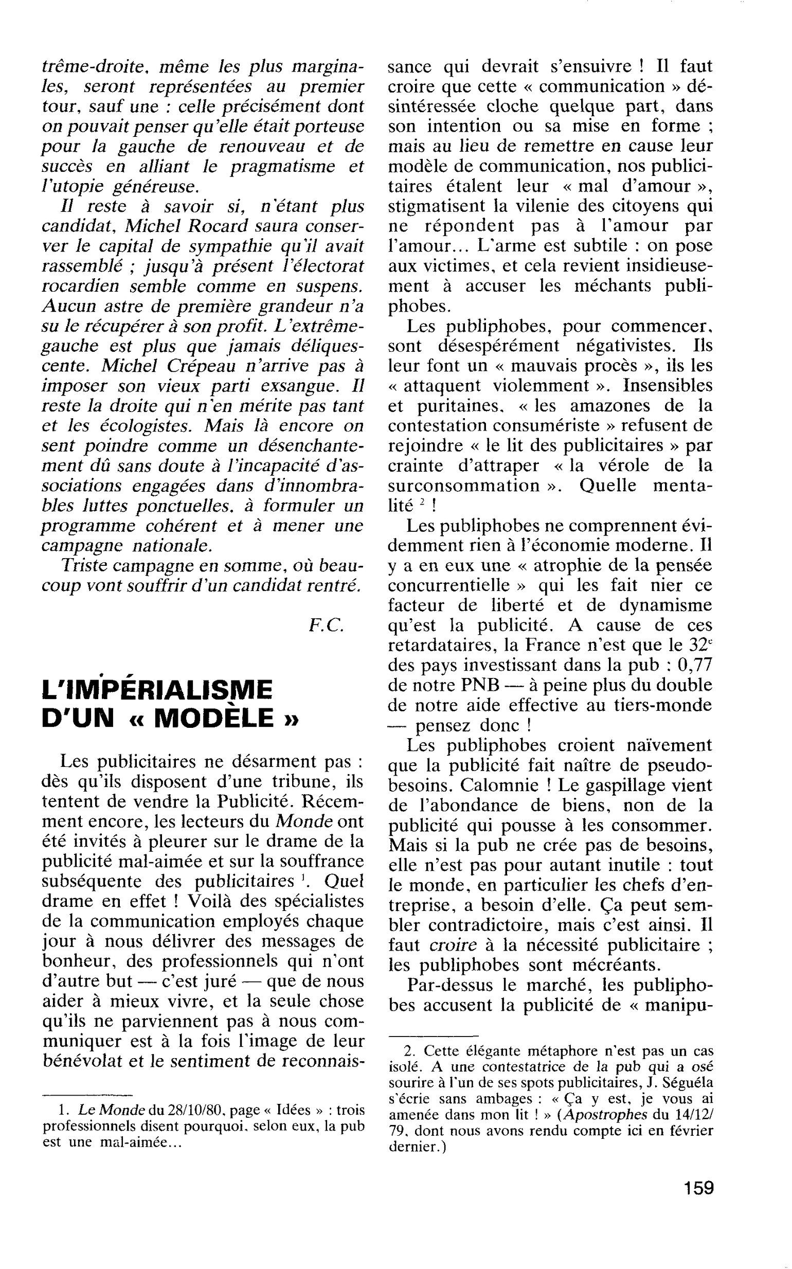 L’IMPÉRIALISME D’UN « MODÈLE »