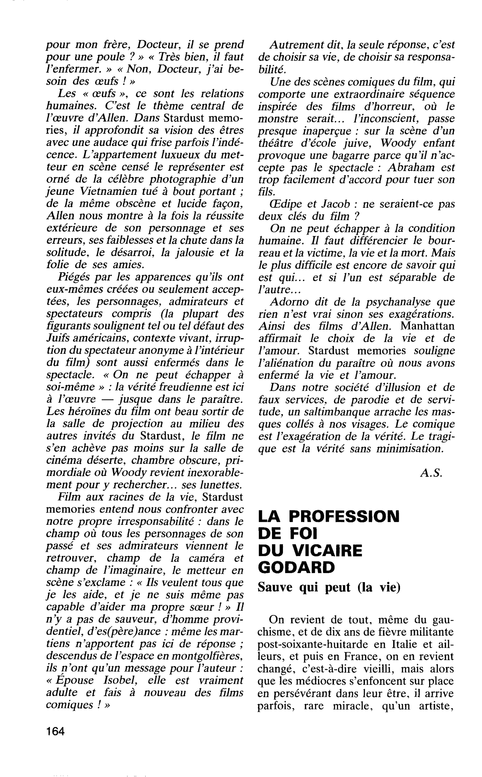 LA PROFESSION DE FOI DU VICAIRE GODARD. Sauve qui peut (la vie)