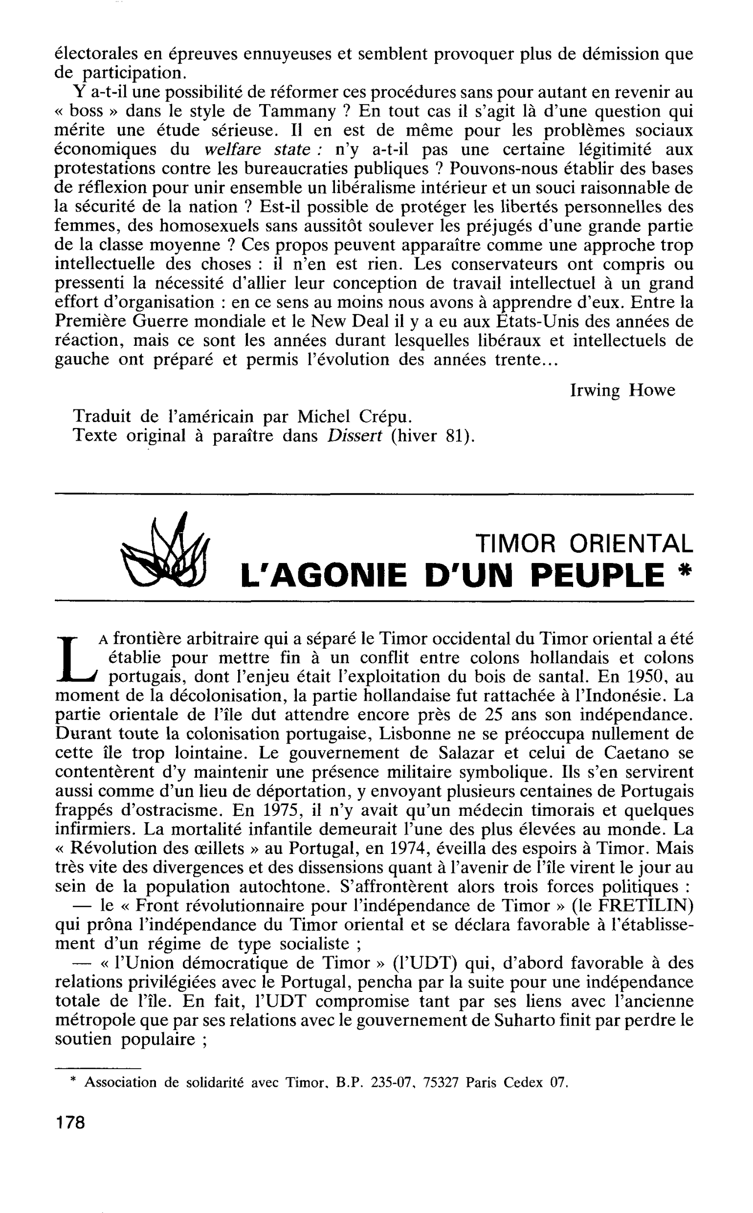 TIMOR ORIENTAL L’AGONIE D’UN PEUPLE