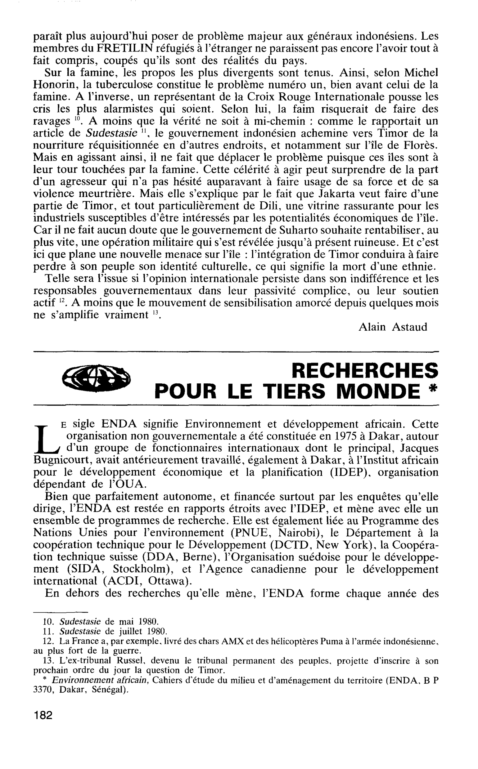 RECHERCHES POUR LE TIERS MONDE