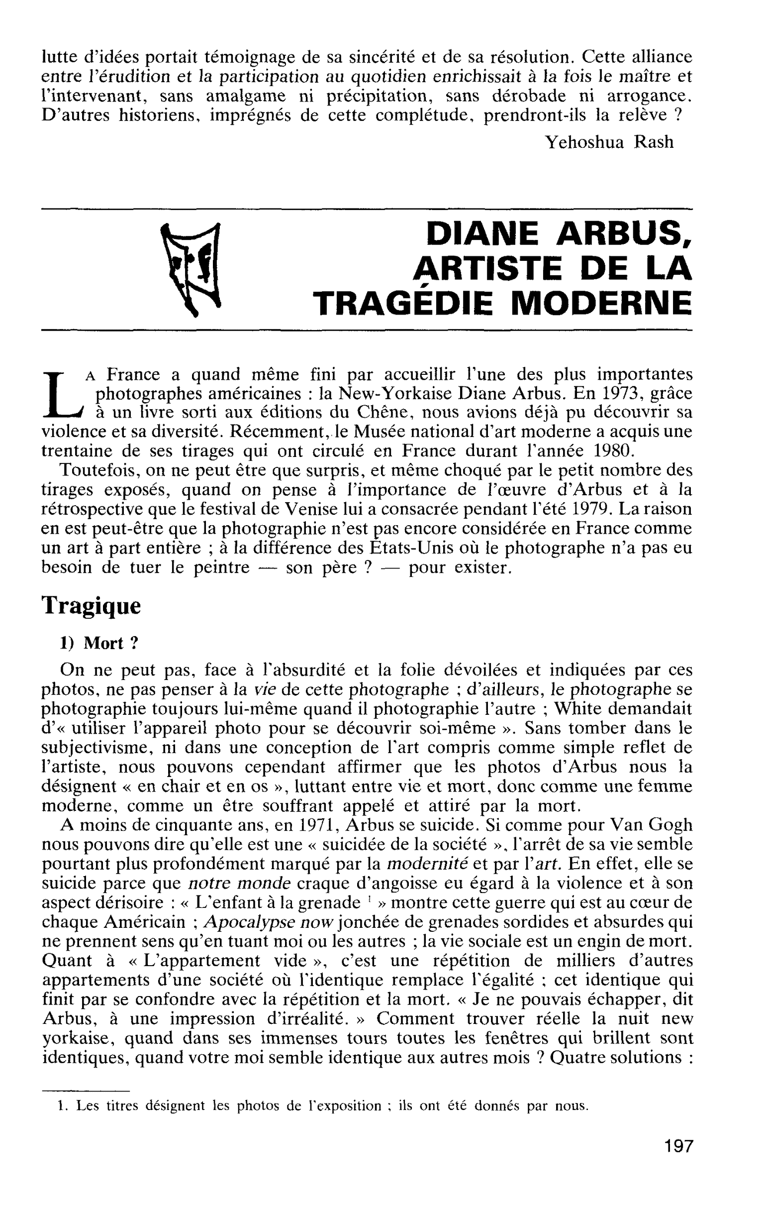 DIANE ARBUS, ARTISTE DE LA TRAGÉDIE MODERNE