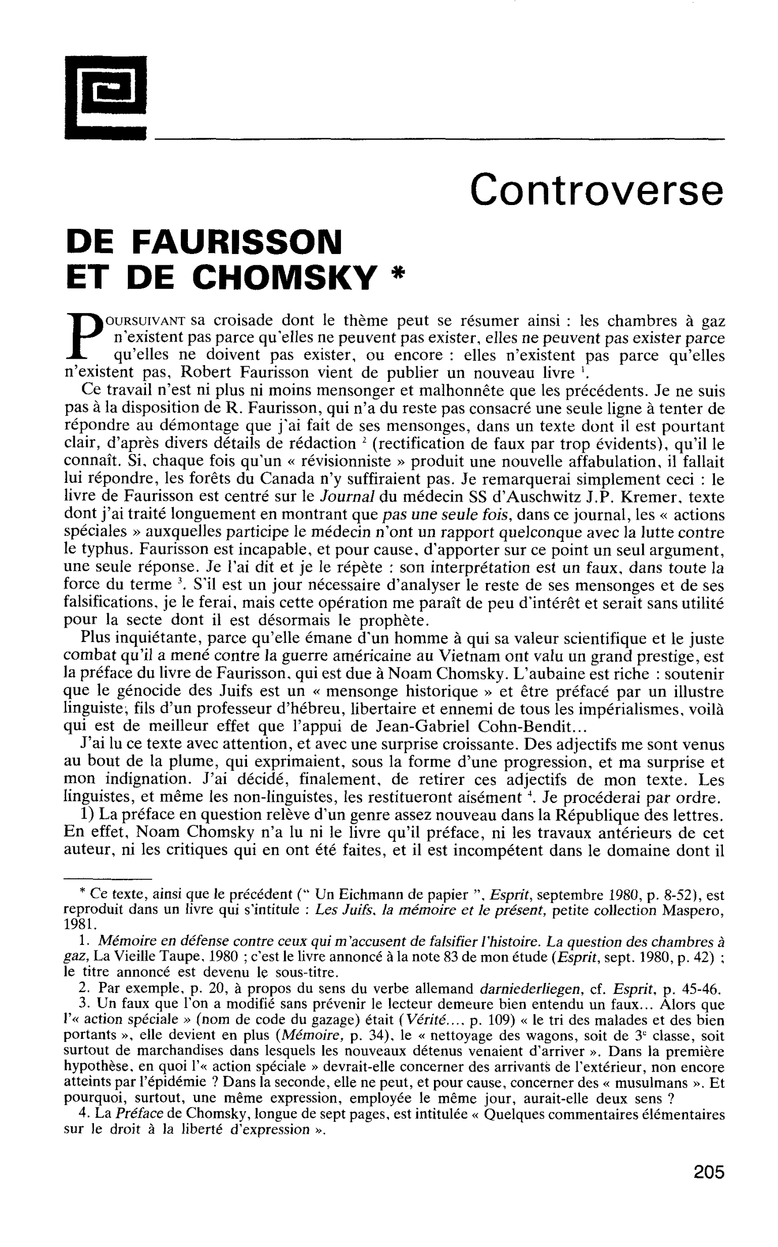 DE FAURISSON ET DE CHOMSKY