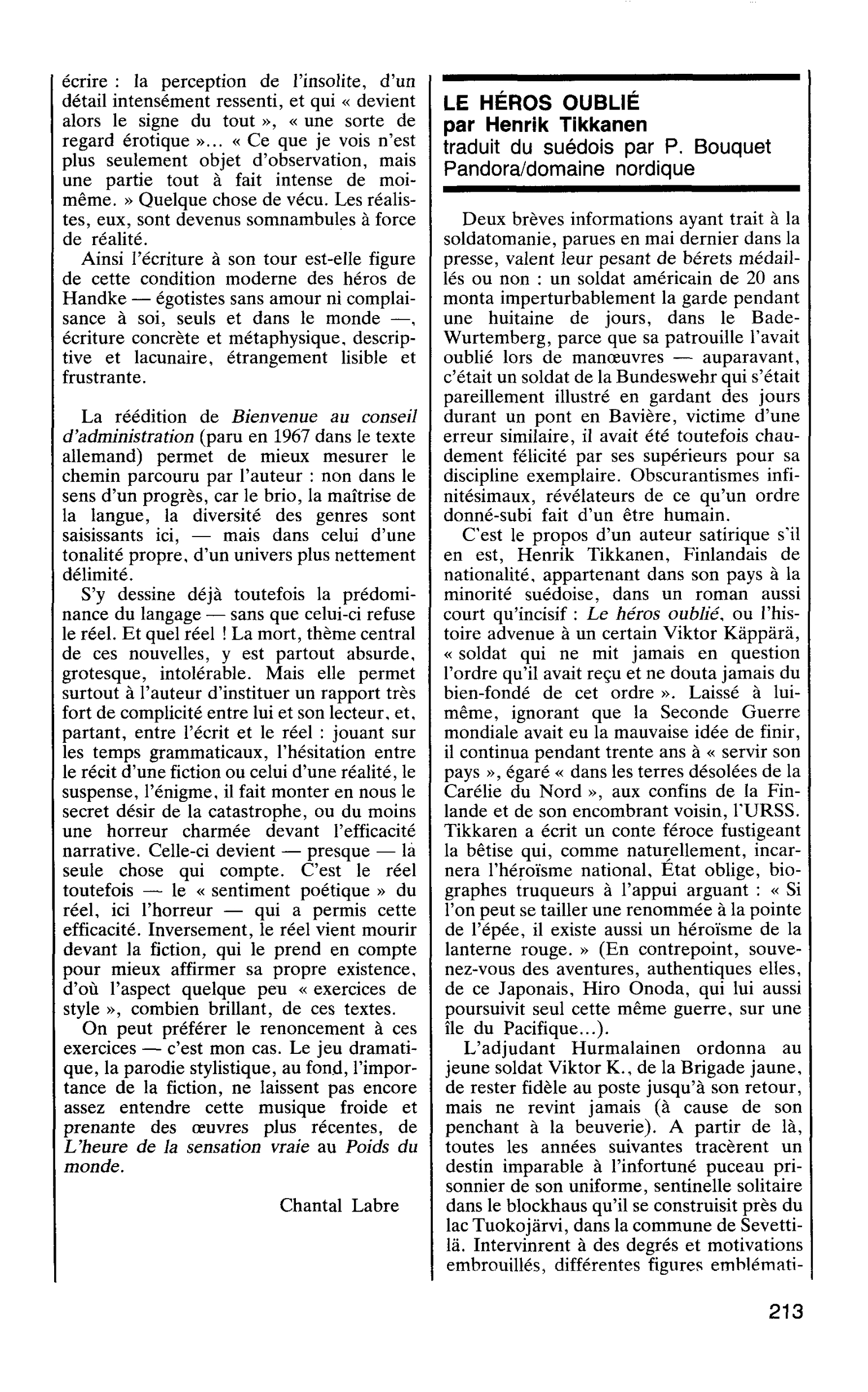 LE HÉROS OUBLIÉ par Henrik Tikkanen