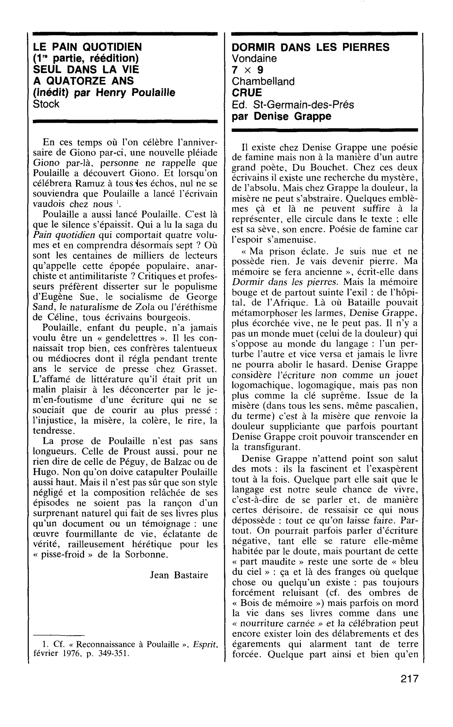 LE PAIN QUOTIDIEN (1re partie, réédition), SEUL DANS LA VIE A QUATORZE ANS (inédit), par Henry Poulaille