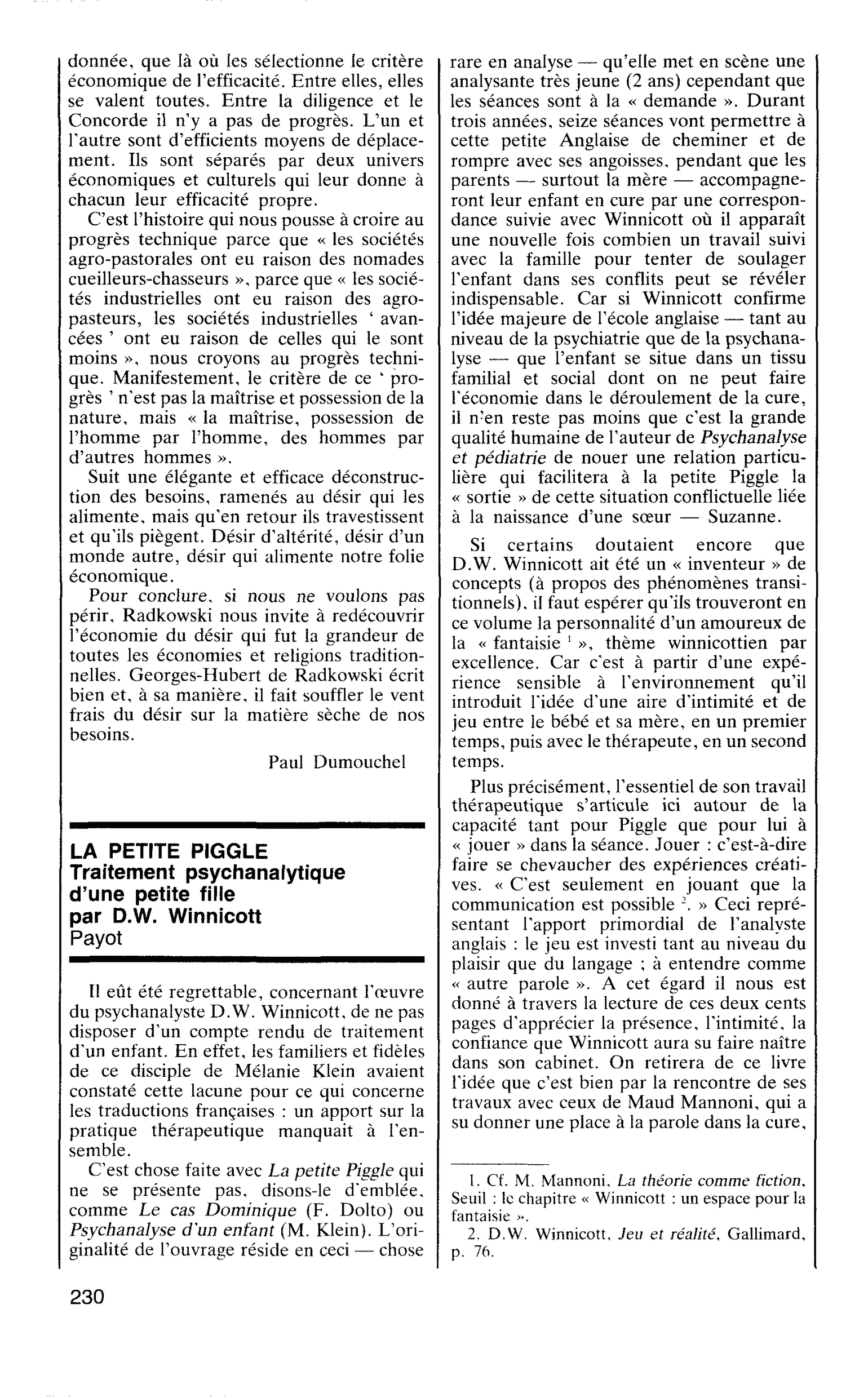 LA PETITE PIGGLE. Traitement psychanalytique d’une petite fille par D.W. Winnicott