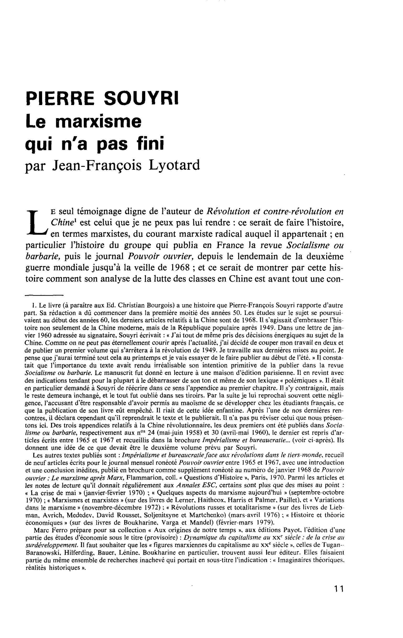 PIERRE SOUYRI. Le marxisme qui n’a pas fini