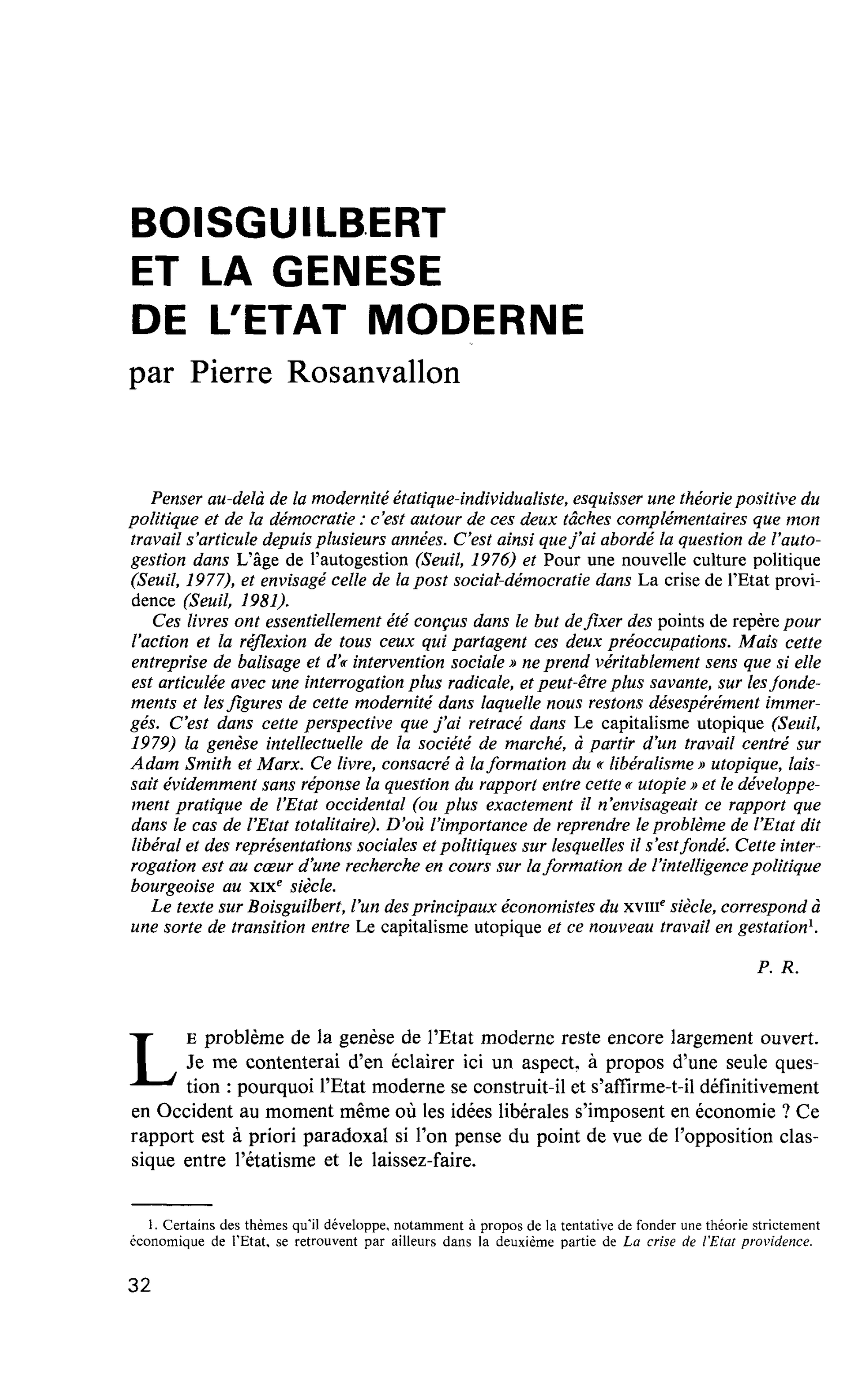 BOISGUILBERT ET LA GENESE DE L’ETAT MODERNE