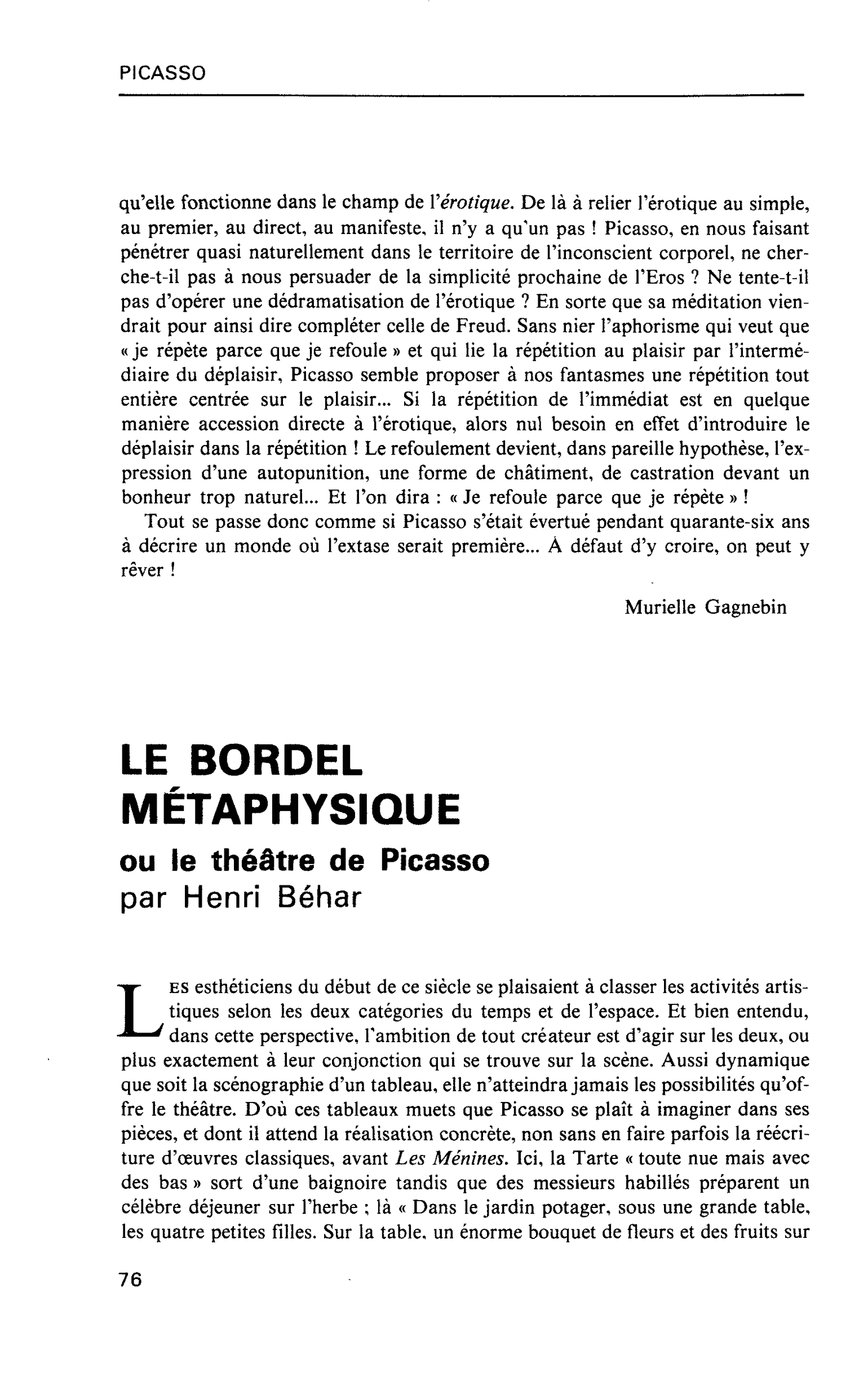 LE BORDEL MÉTAPHYSIQUE ou le théâtre de Picasso