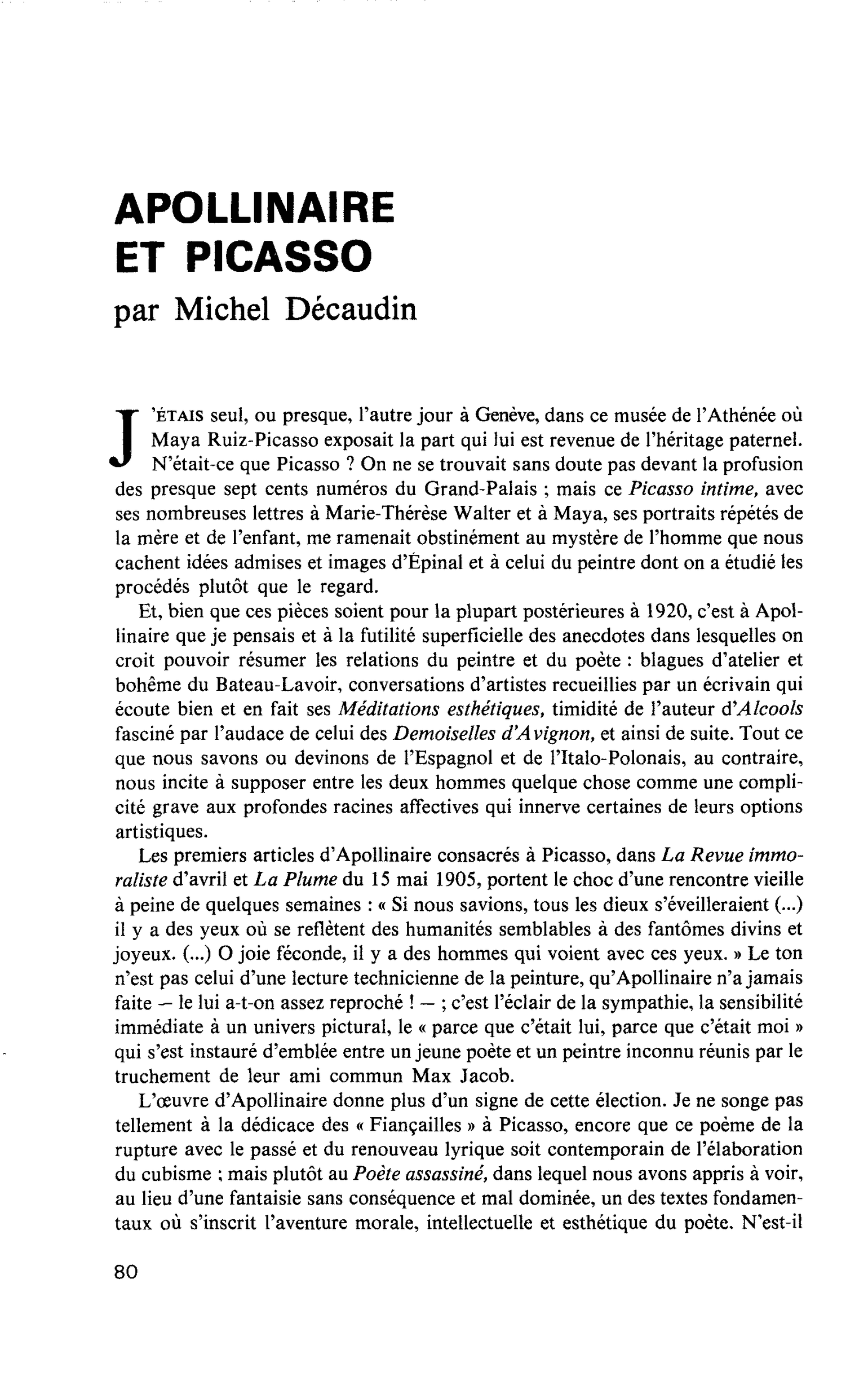 APOLLINAIRE ET PICASSO