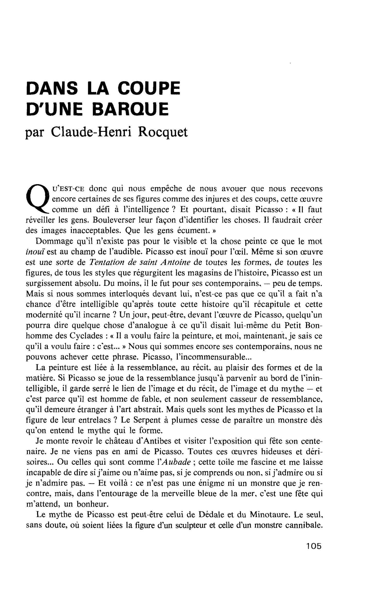 DANS LA COUPE D’UNE BARQUE