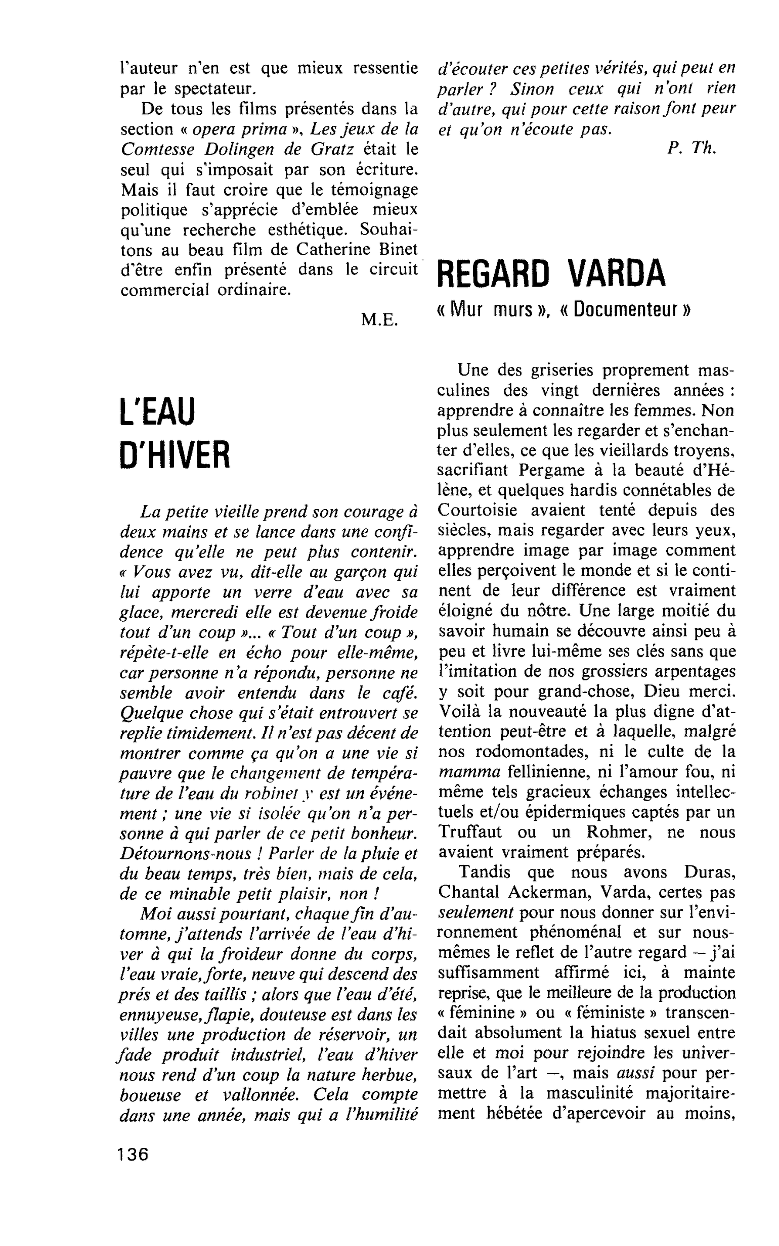REGARD VARDA. « Mur murs », « Documenteur »