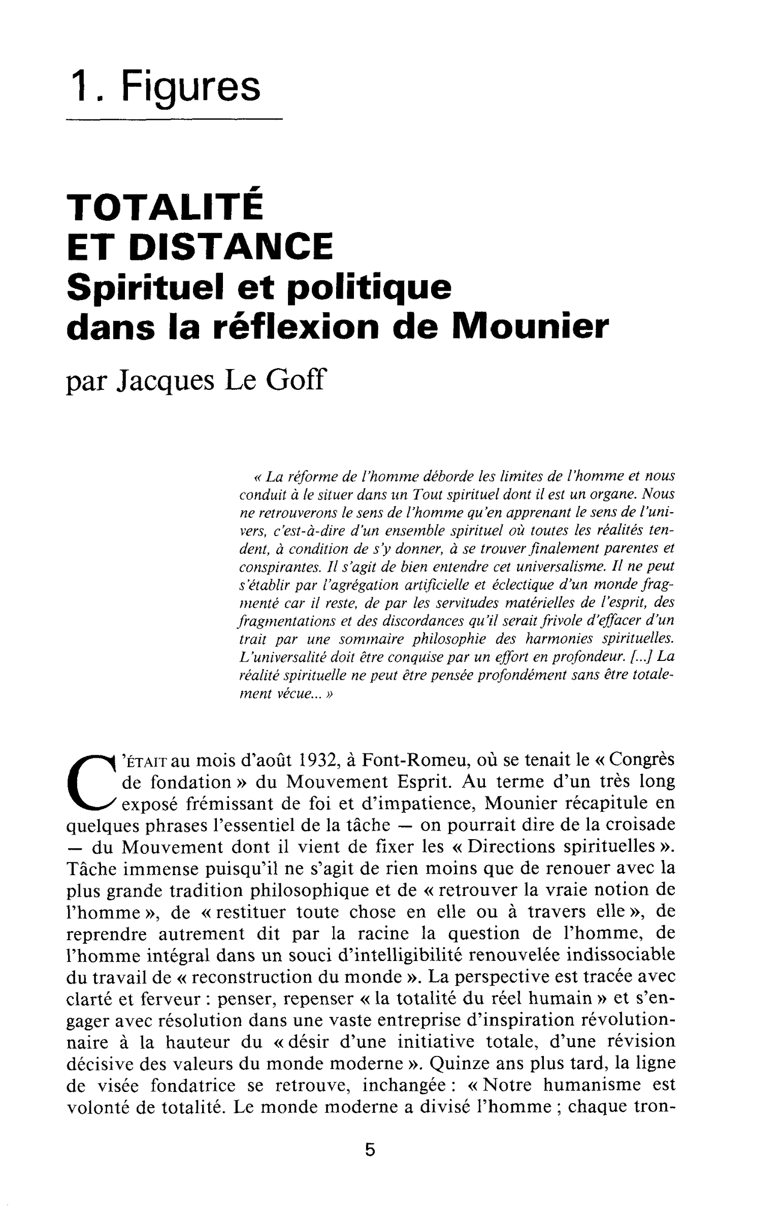 Totalité et distance. Spirituel et politique dans la réflexion de Mounier