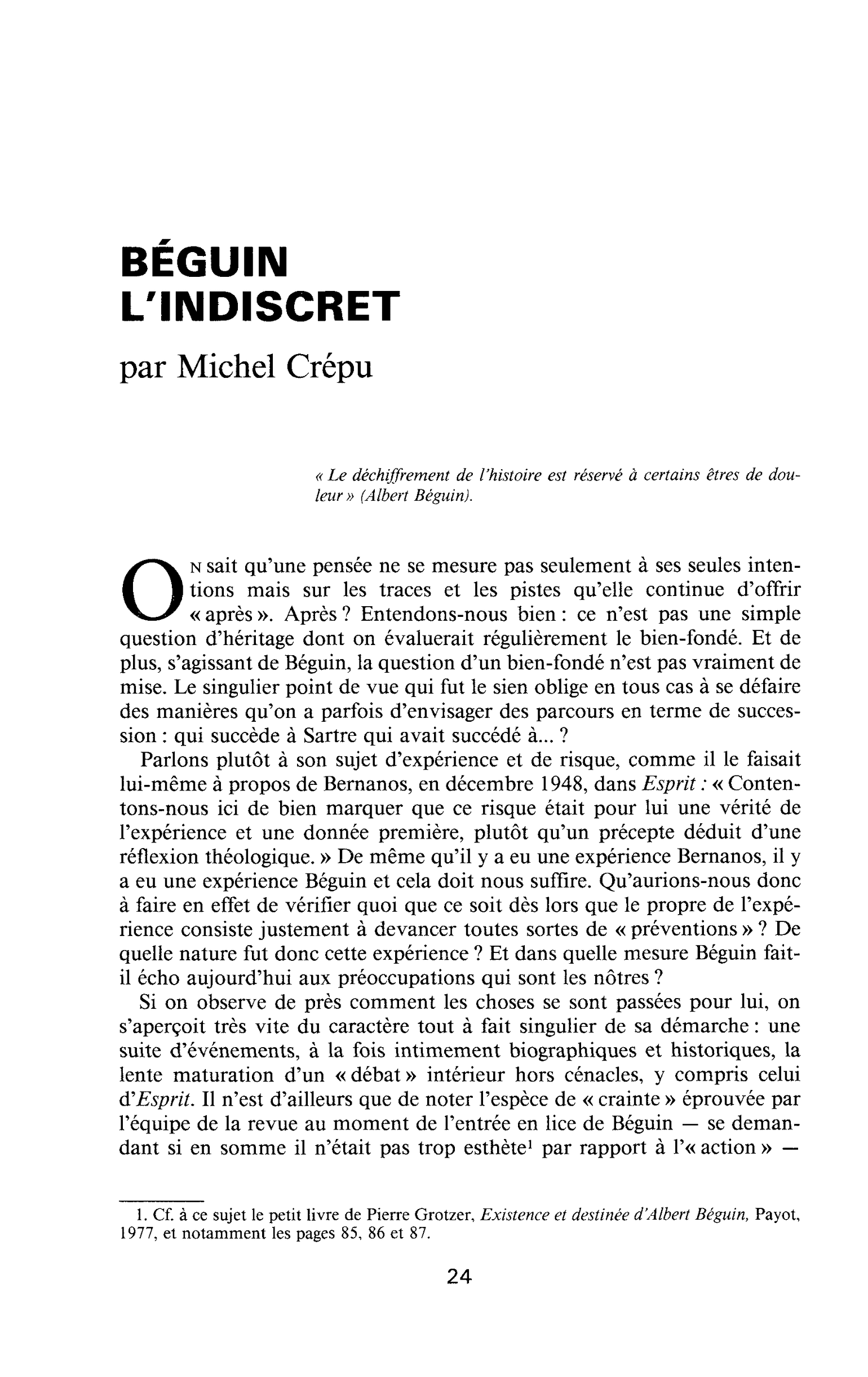 BÉGUIN L’INDISCRET
