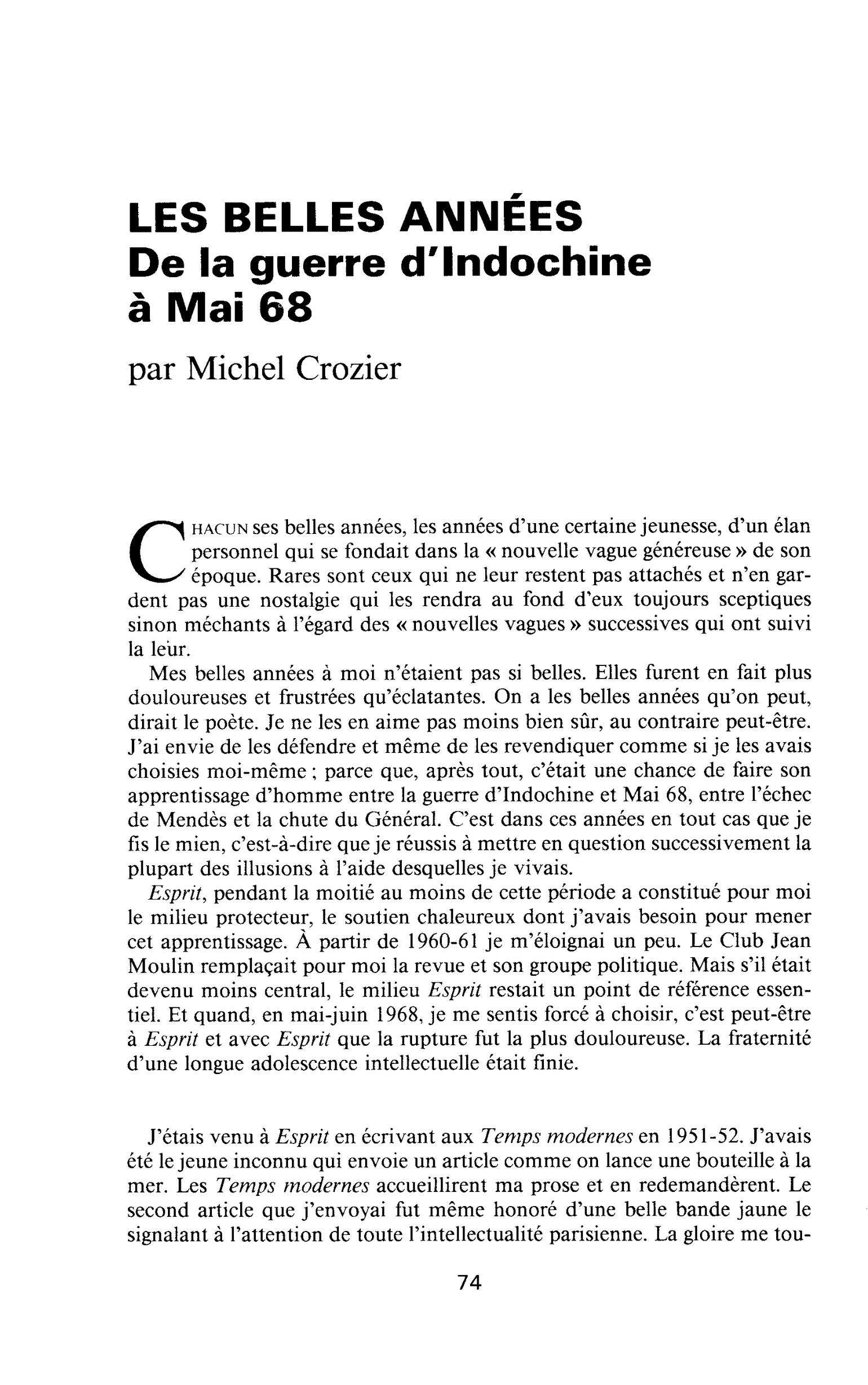 LES BELLES ANNÉES. De la guerre d’Indochine à Mai 68