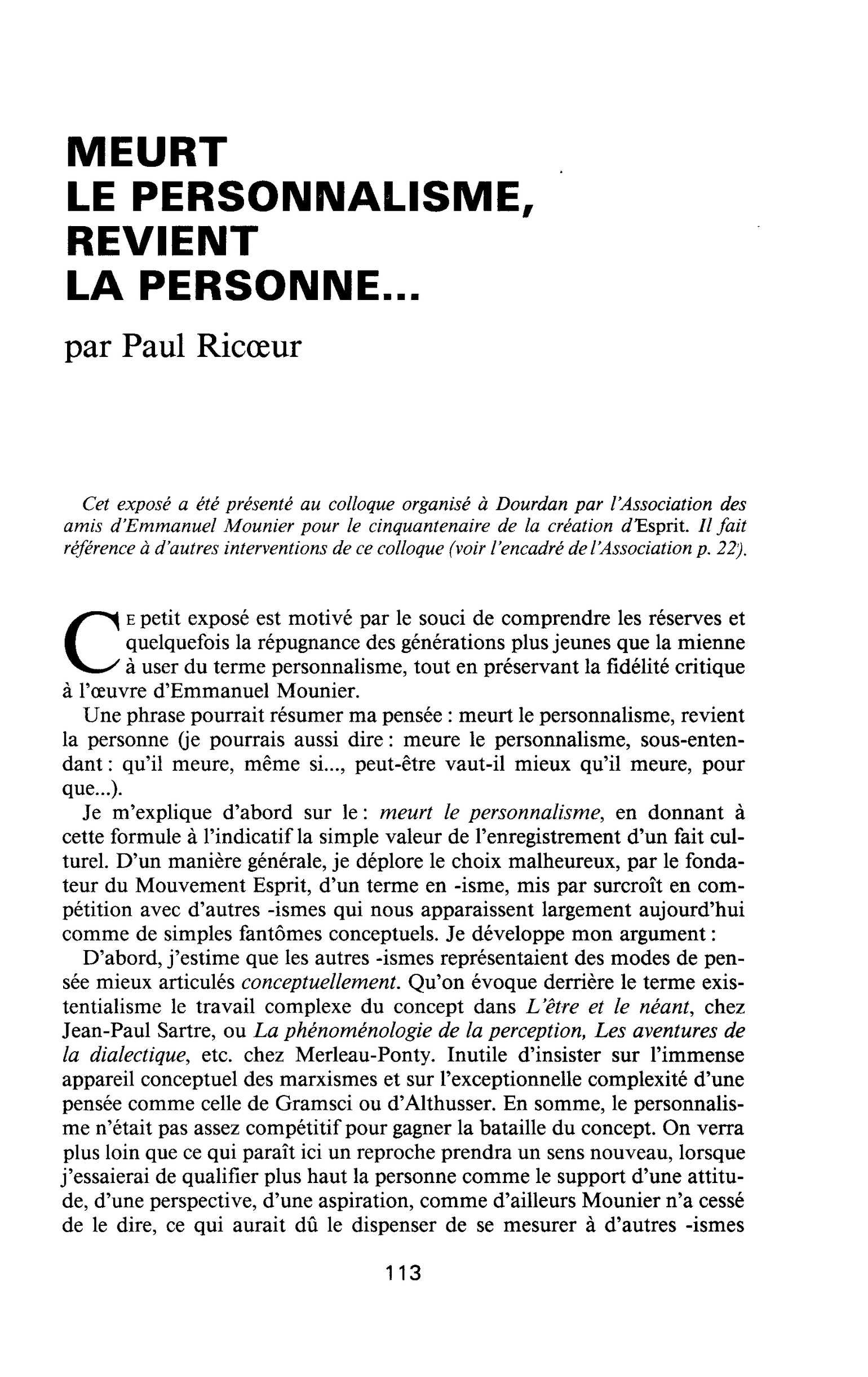Meurt le personnalisme, revient la personne