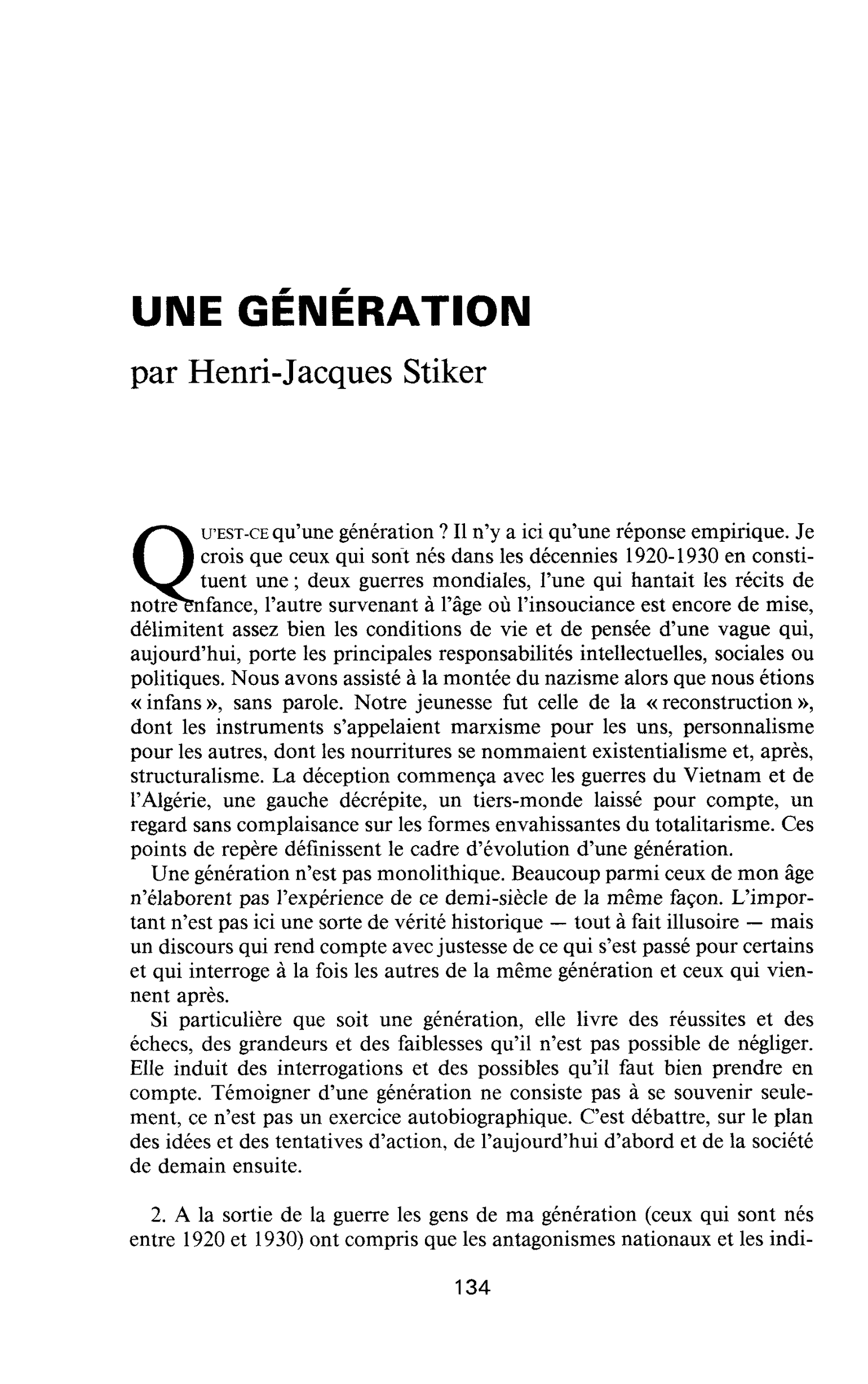 UNE GÉNÉRATION