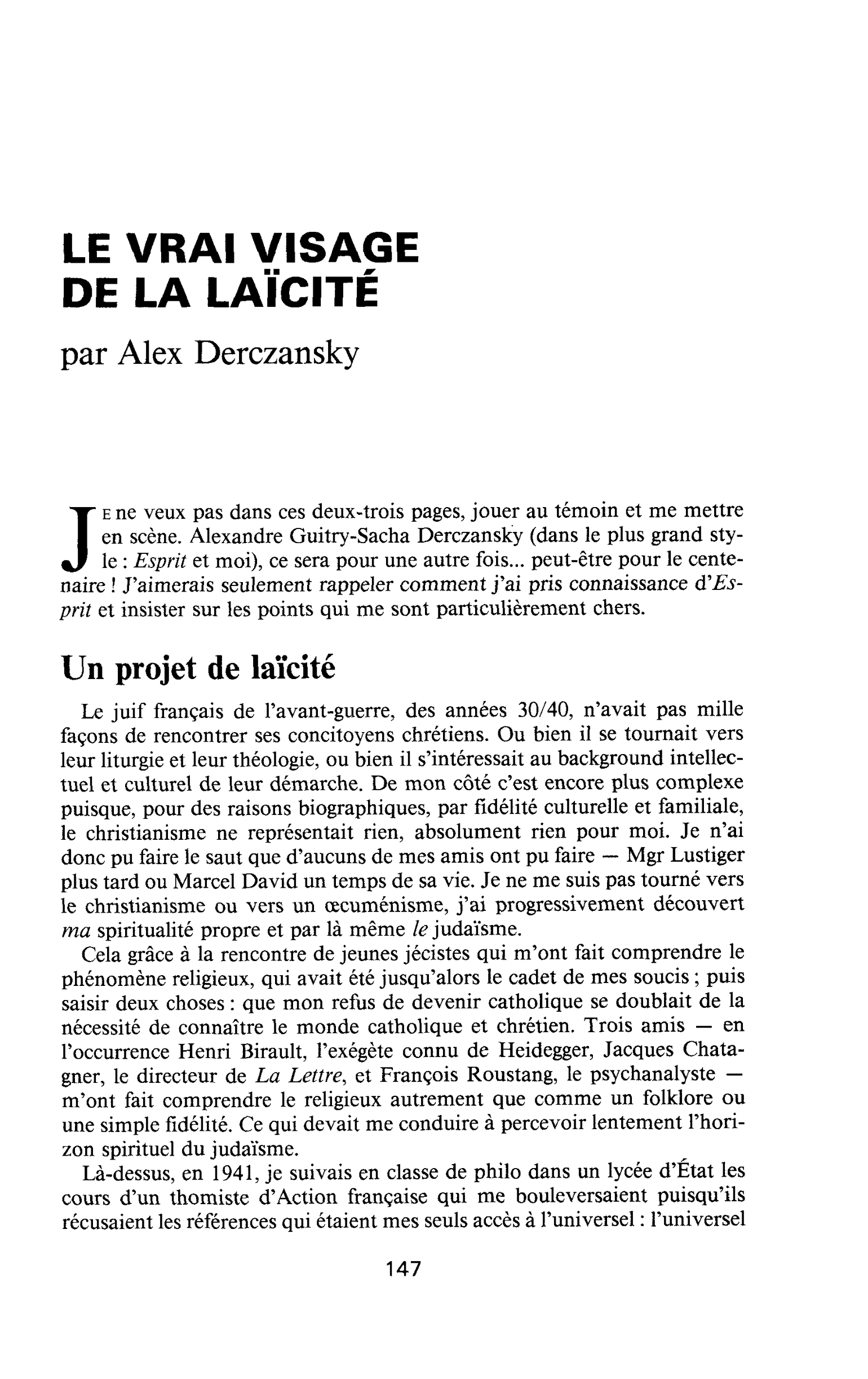 LE VRAI VISAGE DE LA LAÏCITÉ