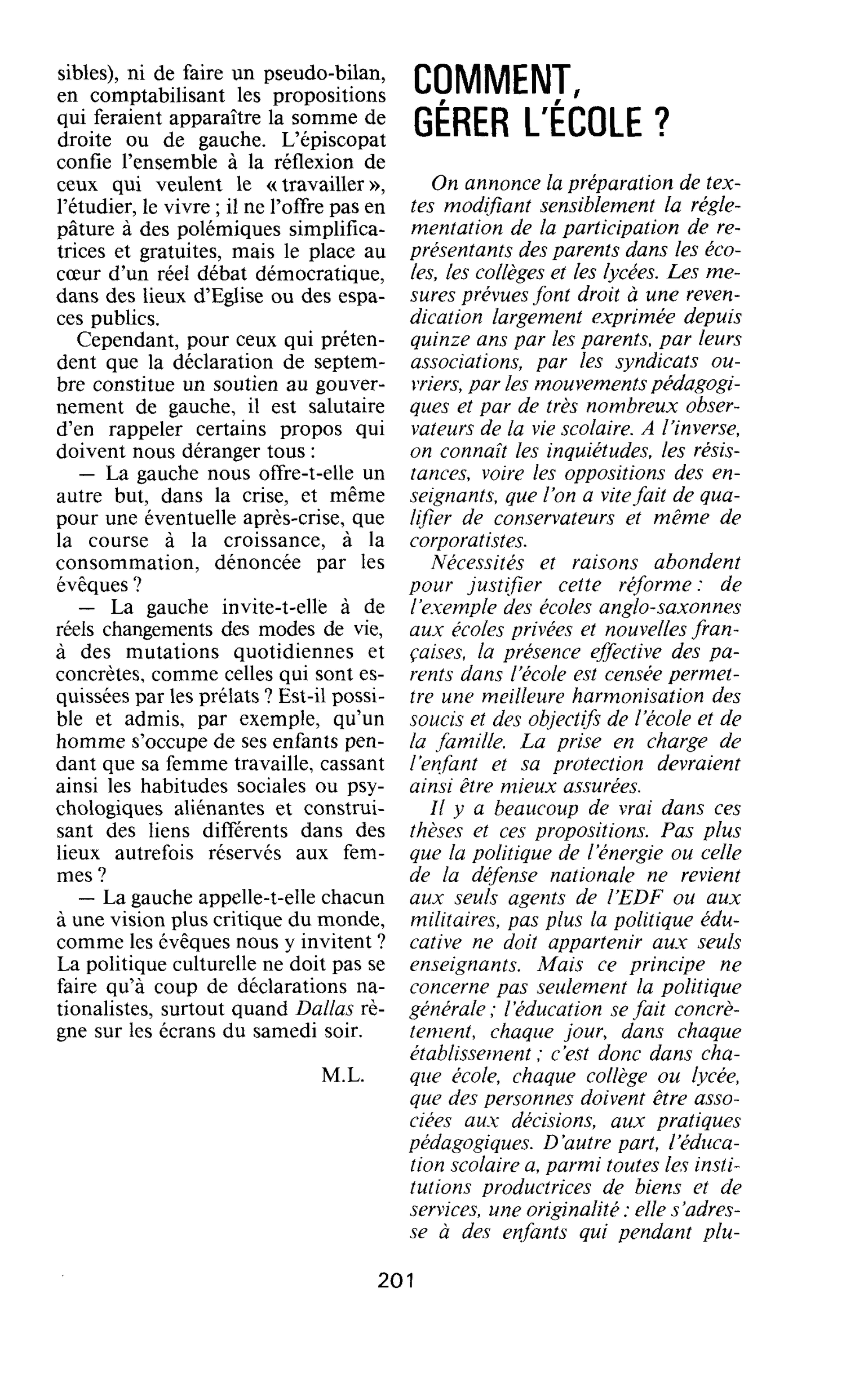 COMMENT, GÉRER L’ÉCOLE ?