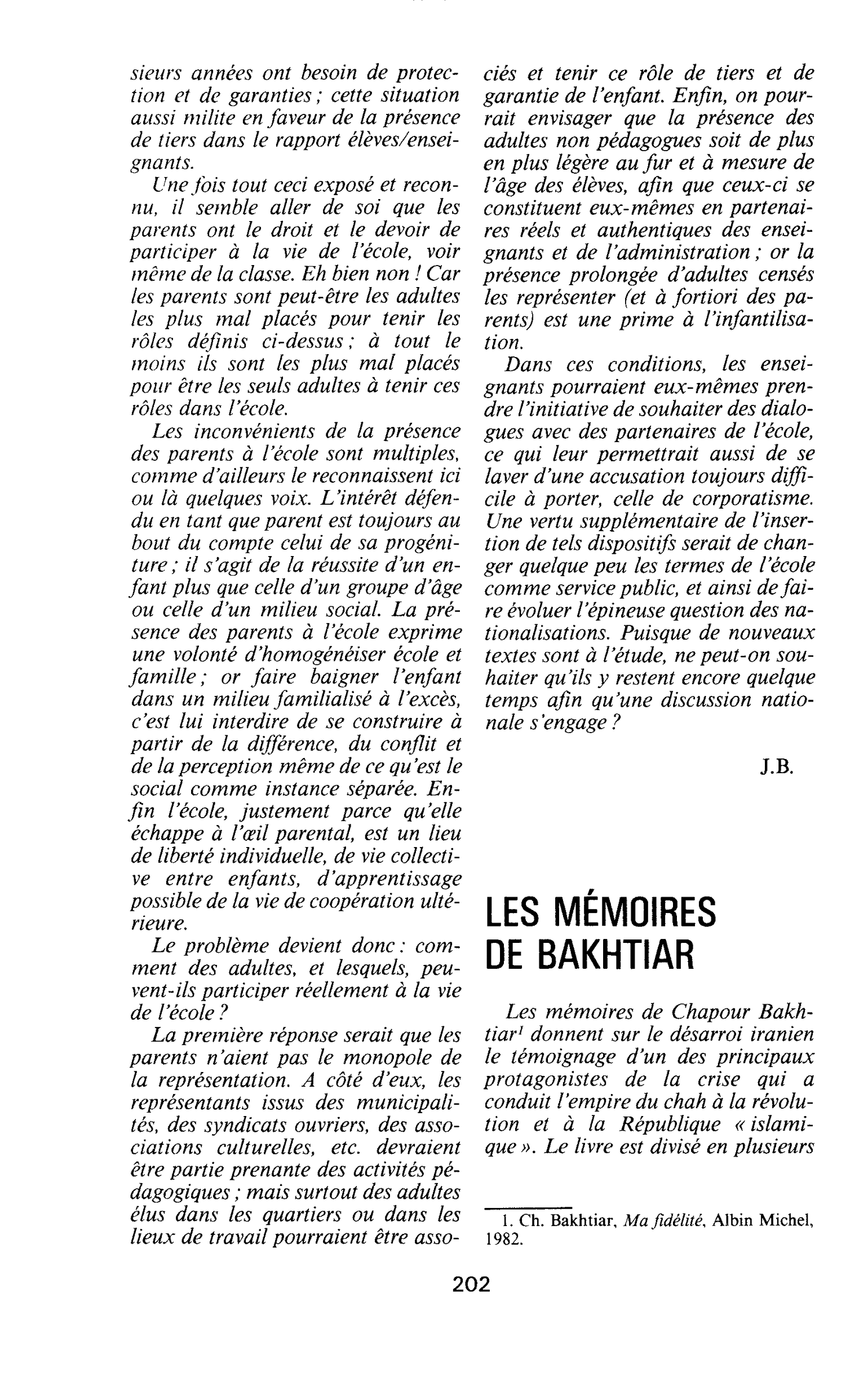 LES MEMOIRES DE BAKHTIAR