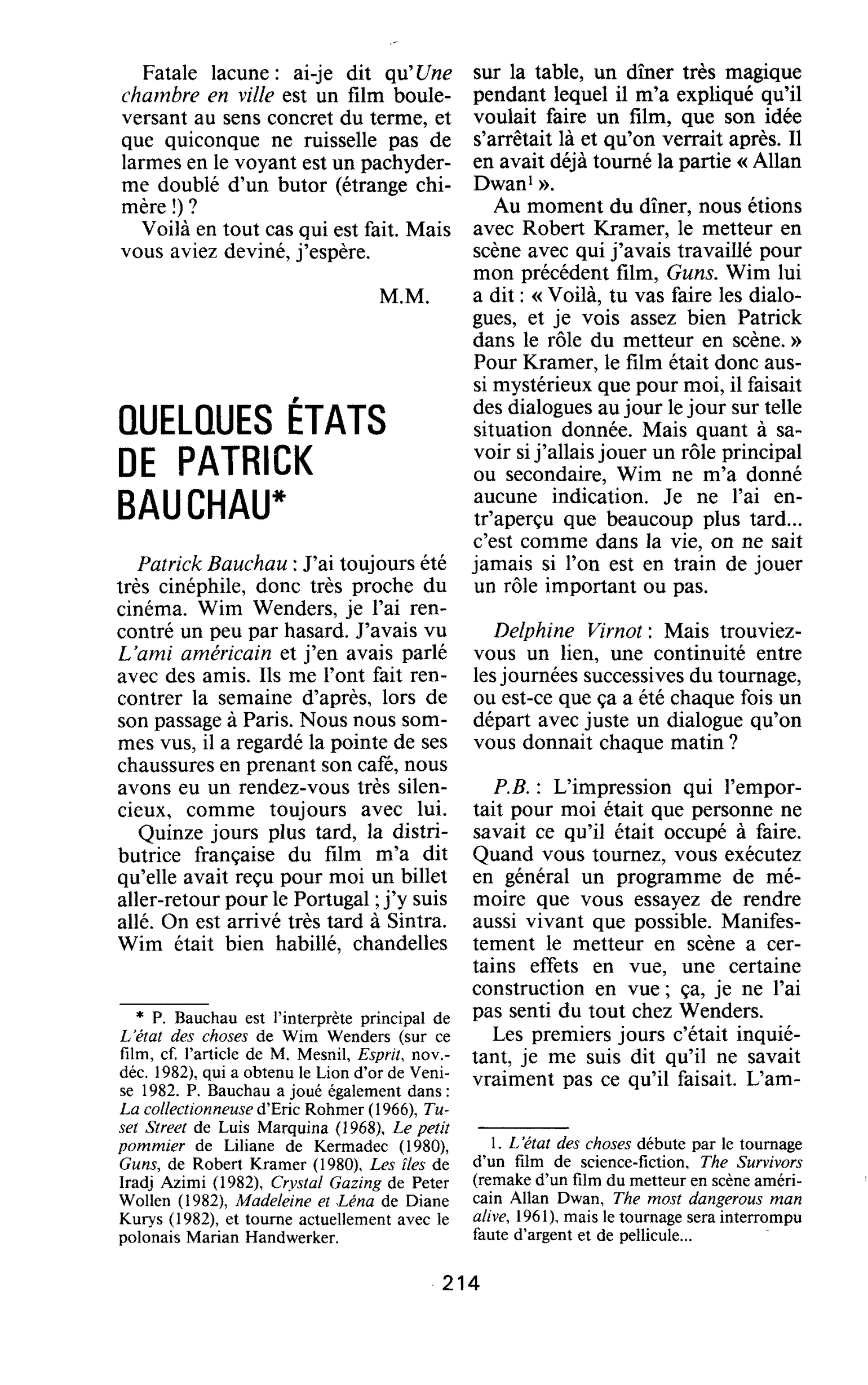 QUELQUES ETATS DE PATRICK BAUCHAU