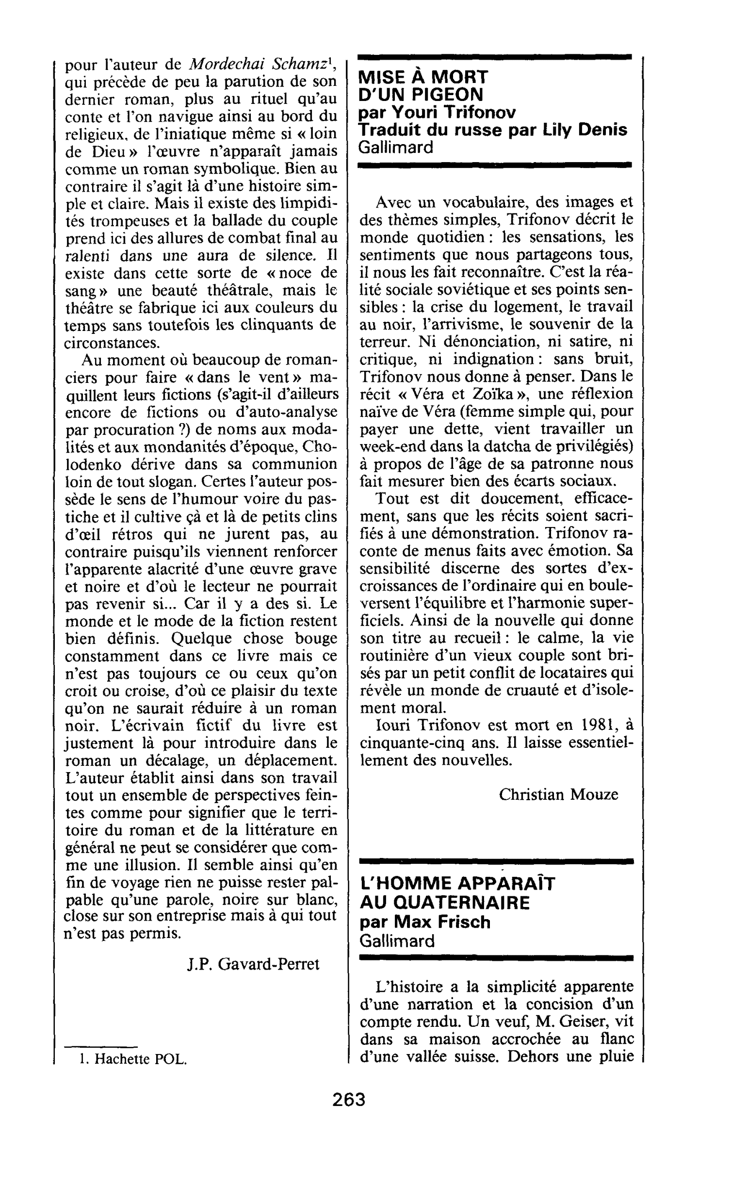 L’HOMME APPARAÎT AU QUATERNAIRE par Max Frisch