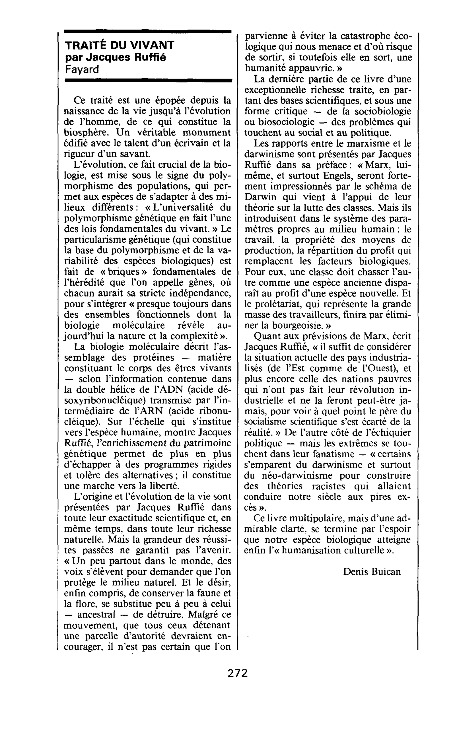 TRAITÉ DU VIVANT par Jacques Ruffié