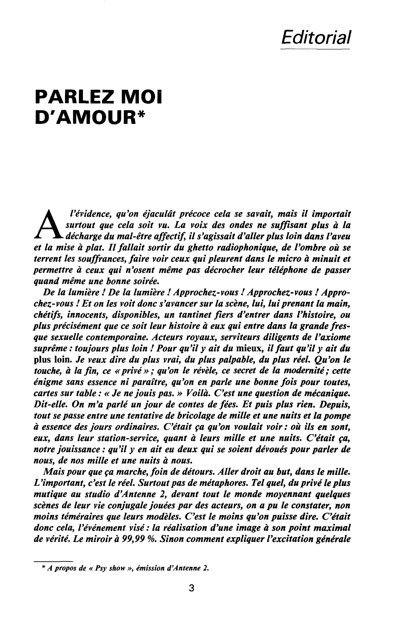 PARLEZ MOI D’AMOUR