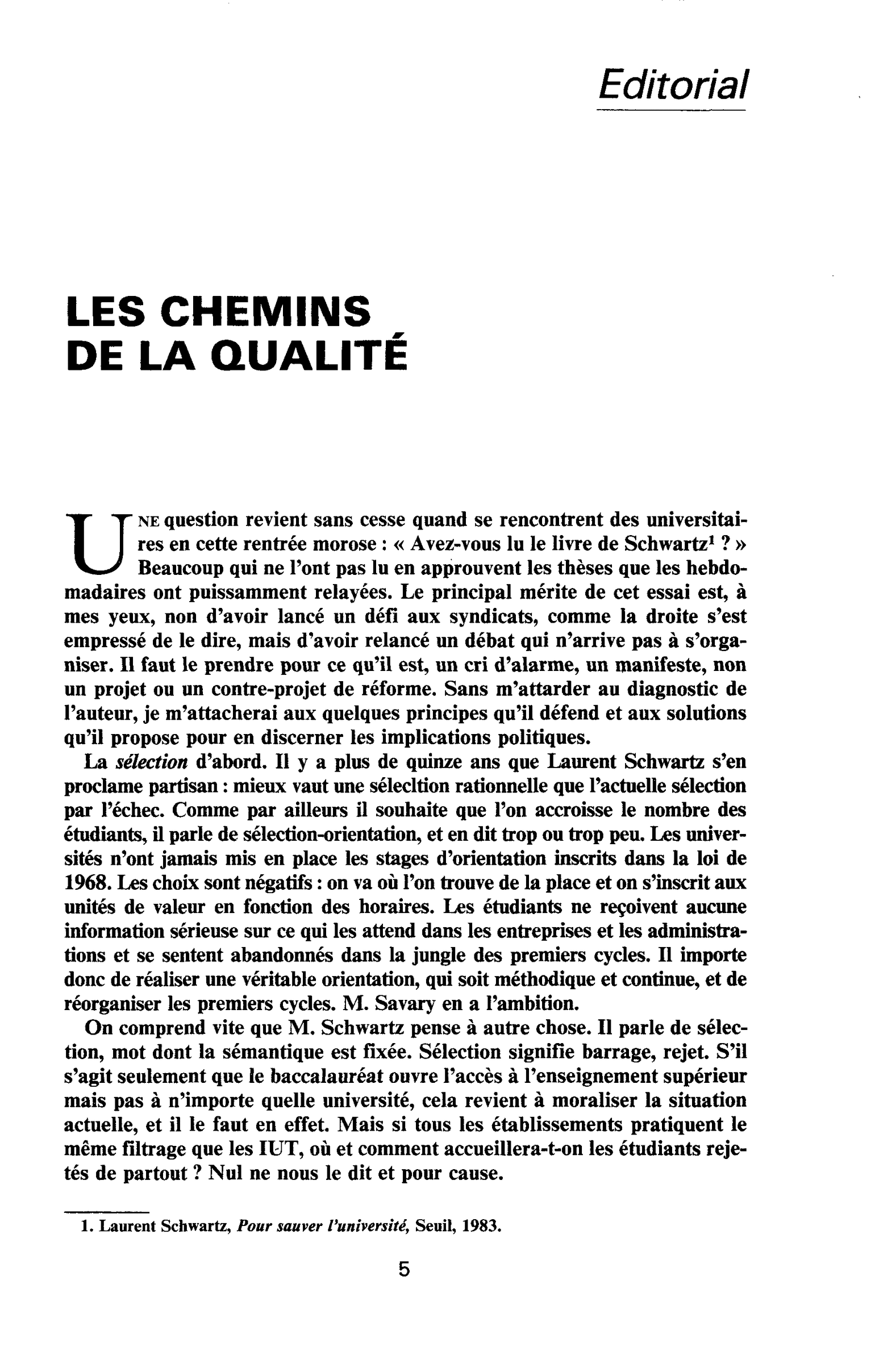LES CHEMINS DE LA QUALITÉ