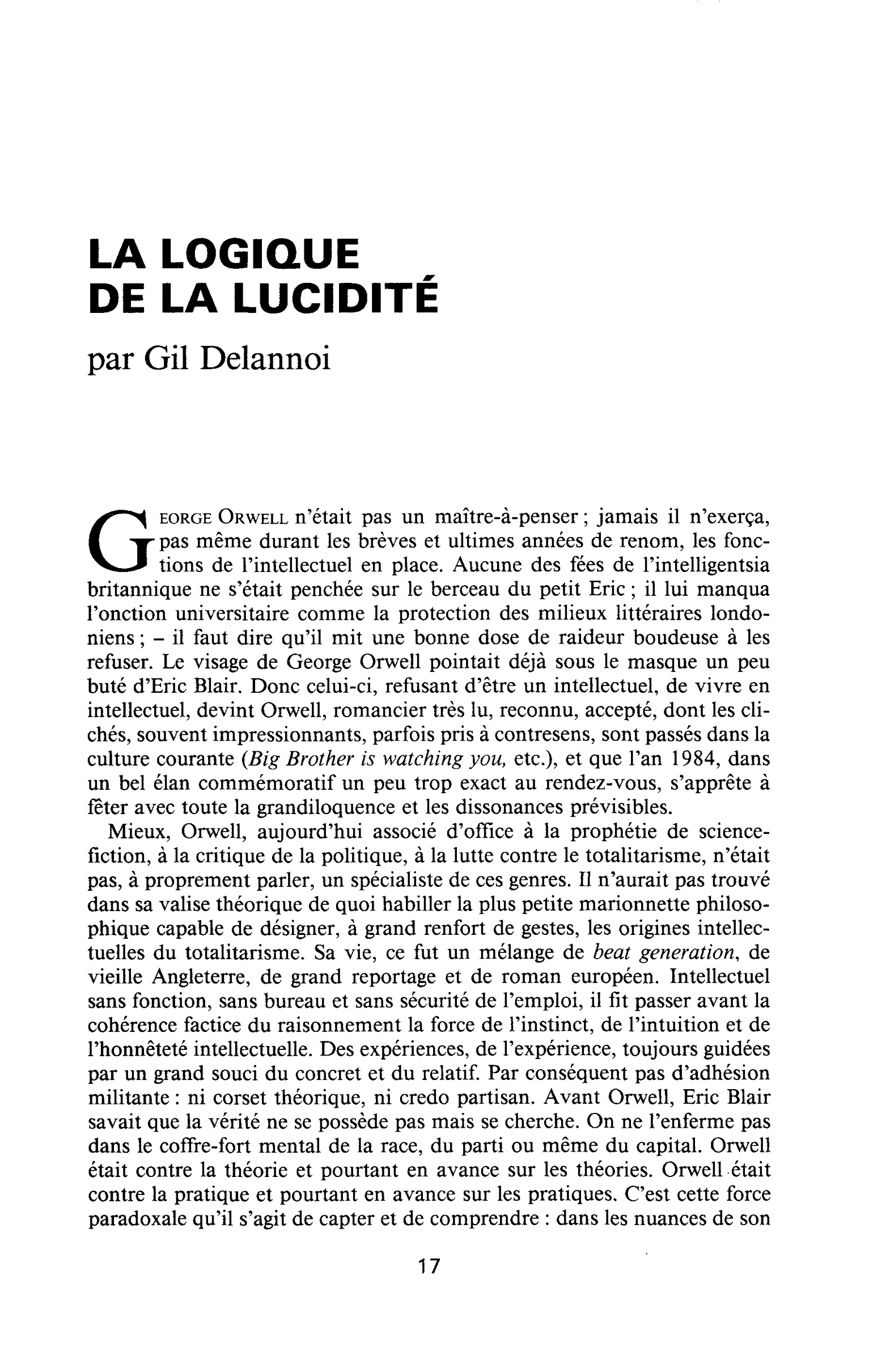 LA LOGIQUE DE LA LUCIDITÉ