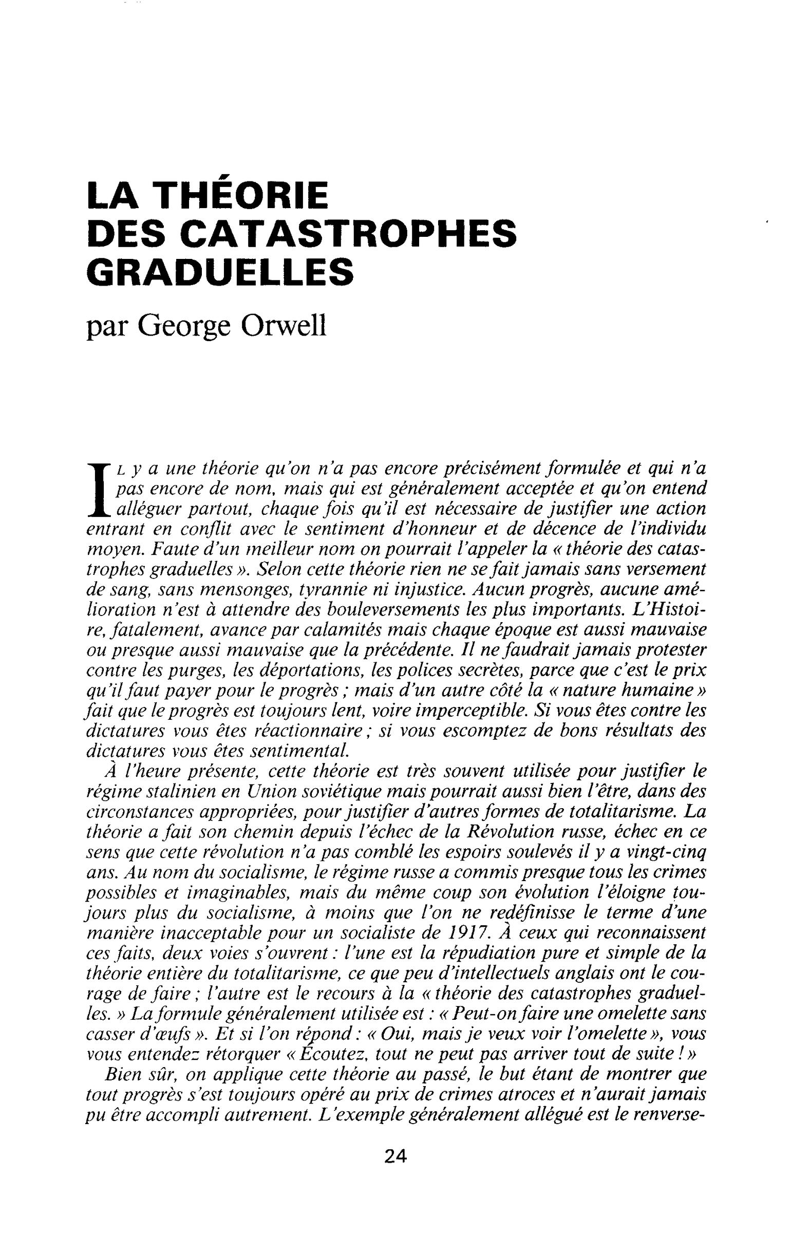 LA THEORIE DES CATASTROPHES GRADUELLES