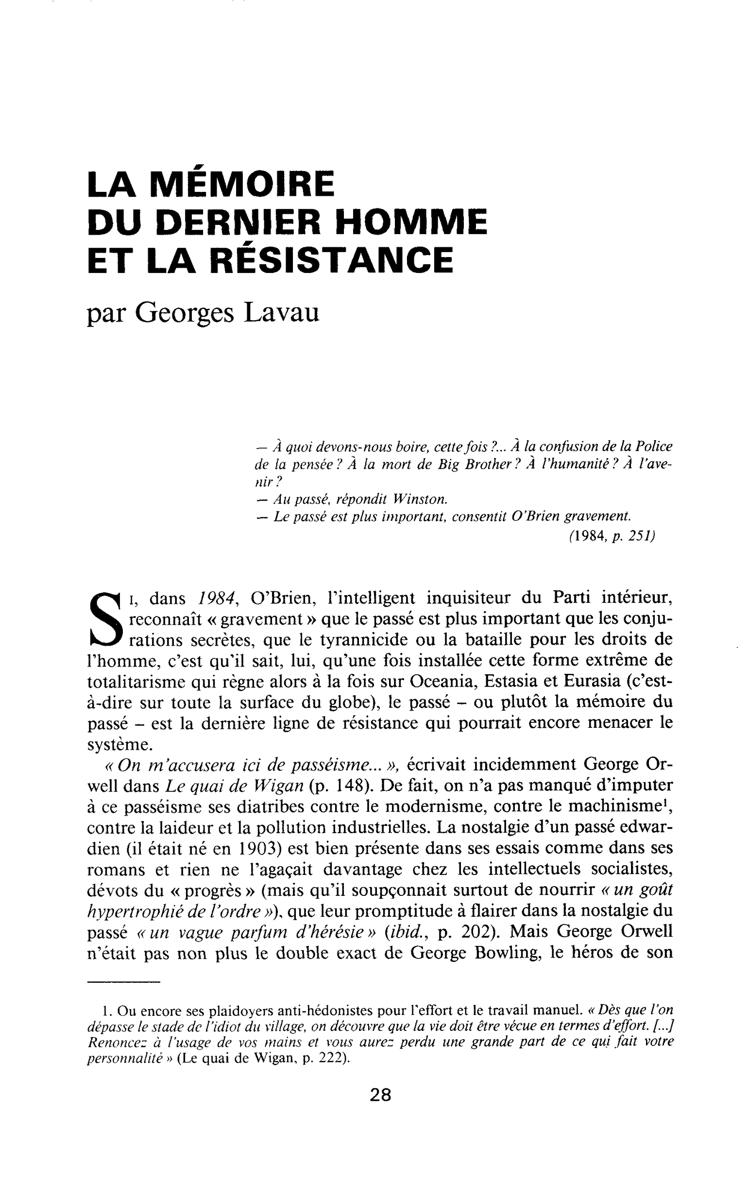 LA MÉMOIRE DU DERNIER HOMME ET LA RÉSISTANCE