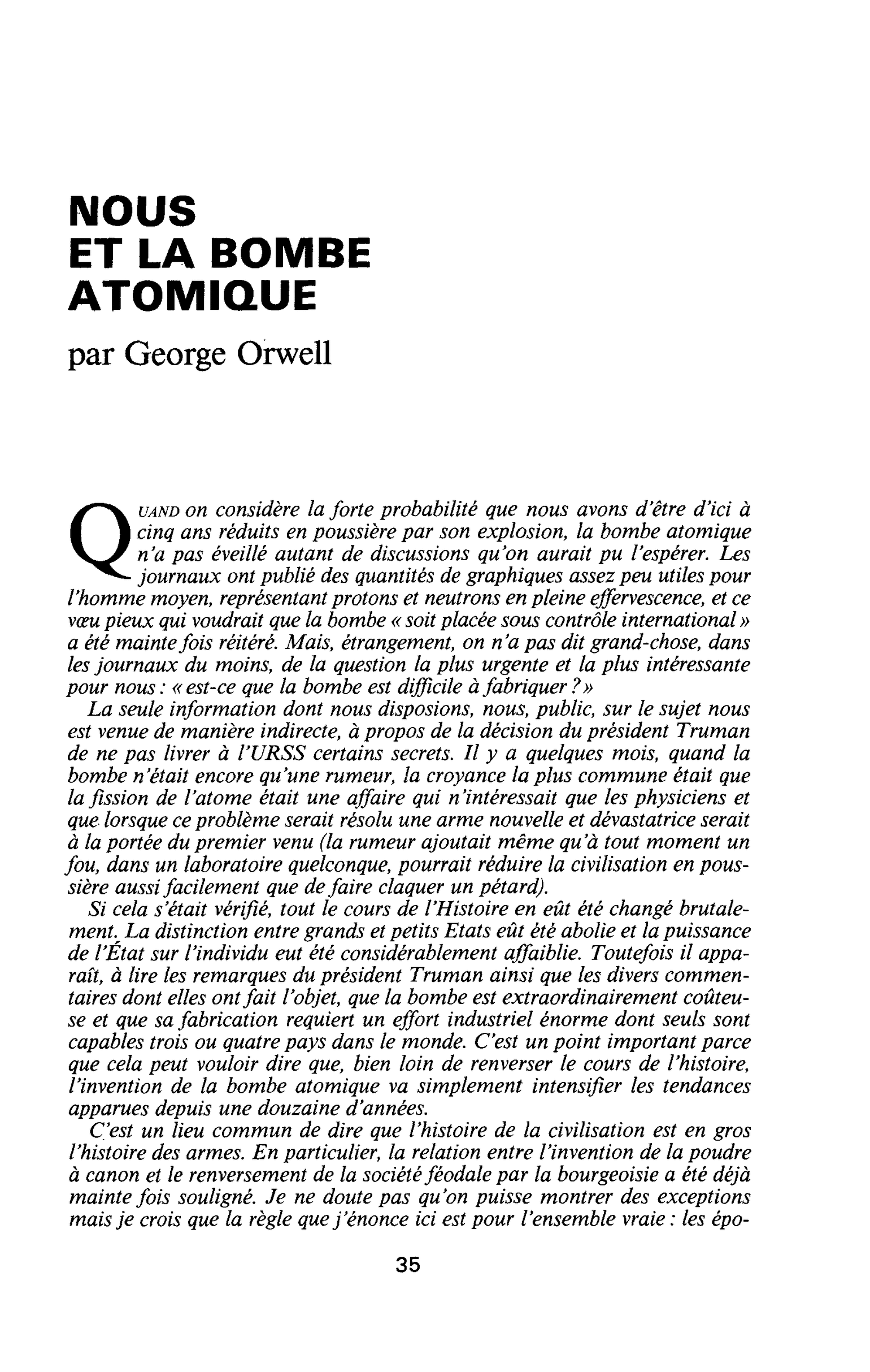 Nous et la bombe - George Orwell