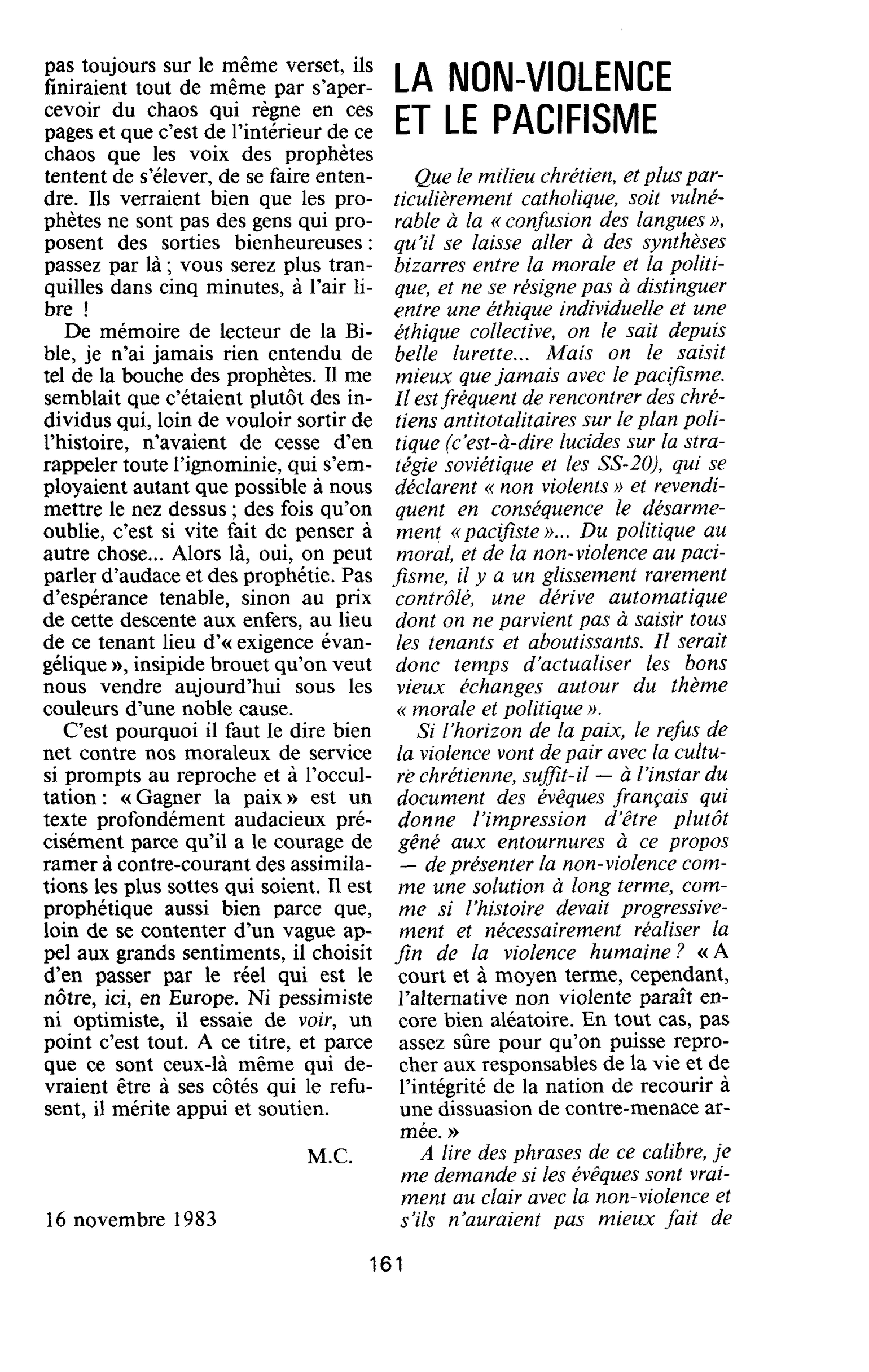 LA NON-VIOLENCE ET LE PACIFISME