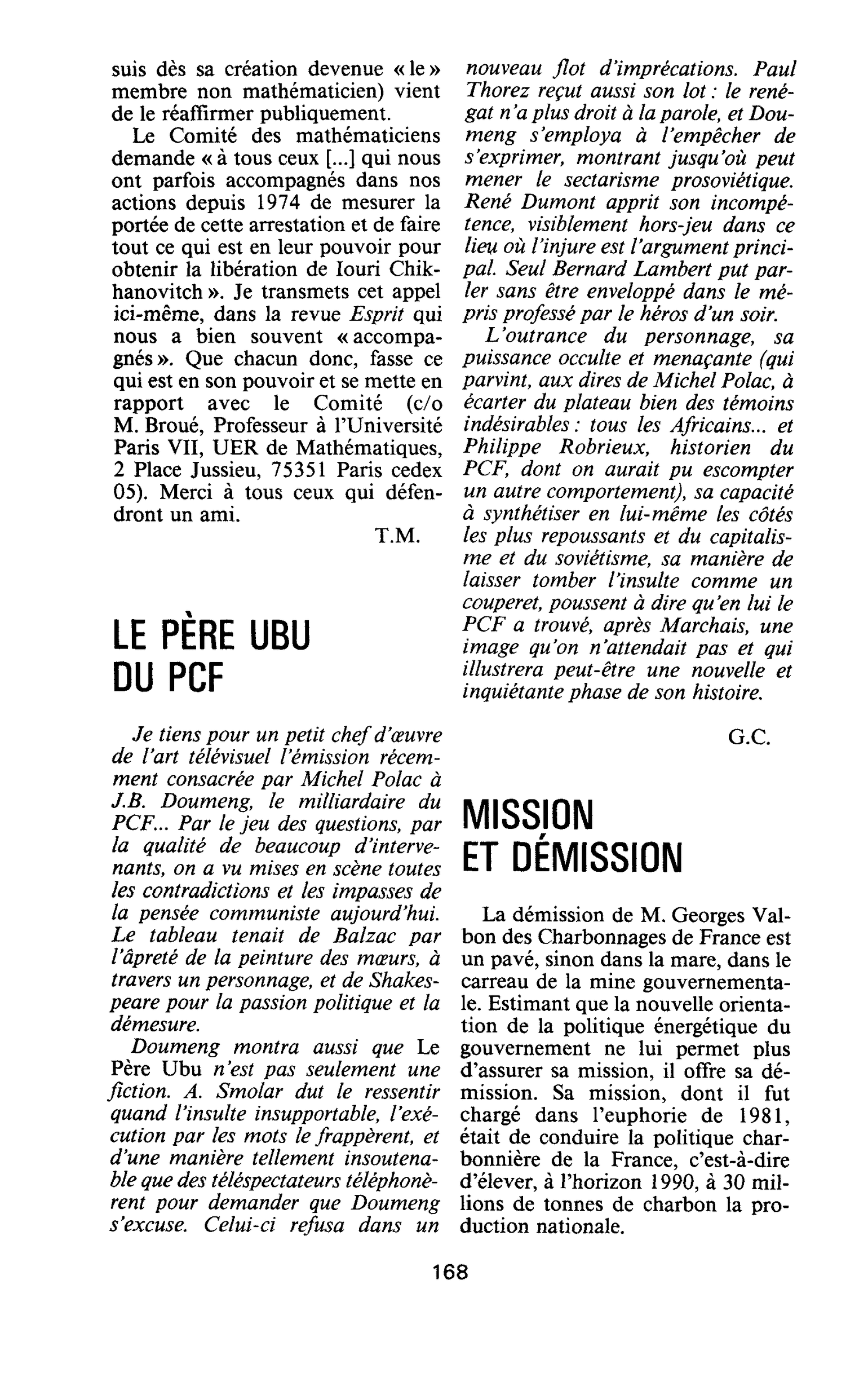 MISSION ET DÉMISSION