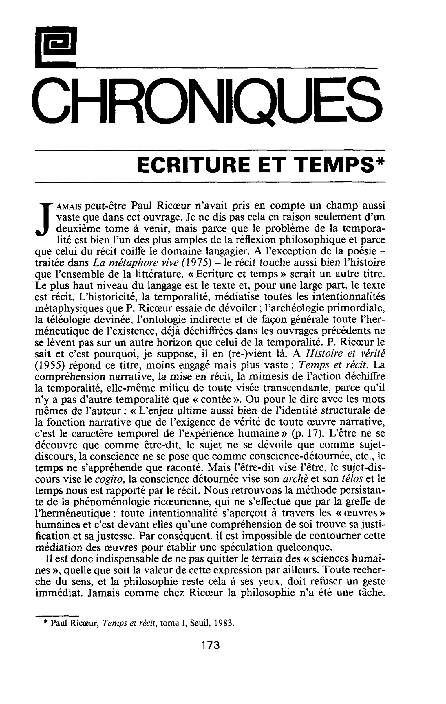 ECRITURE ET TEMPS
