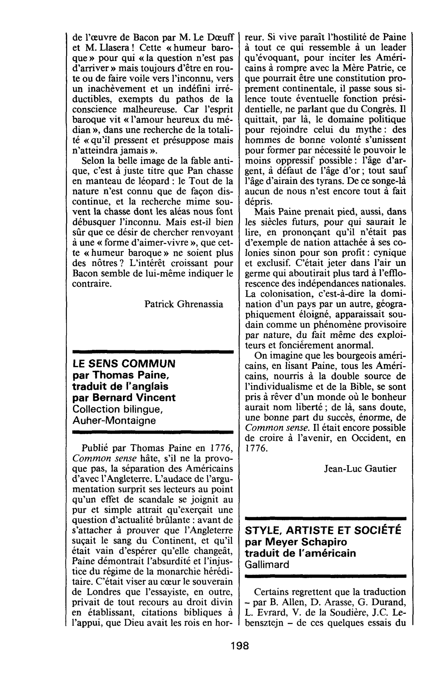 LE SENS COMMUN par Thomas Paine, traduit de l’anglais par Bernard Vincent