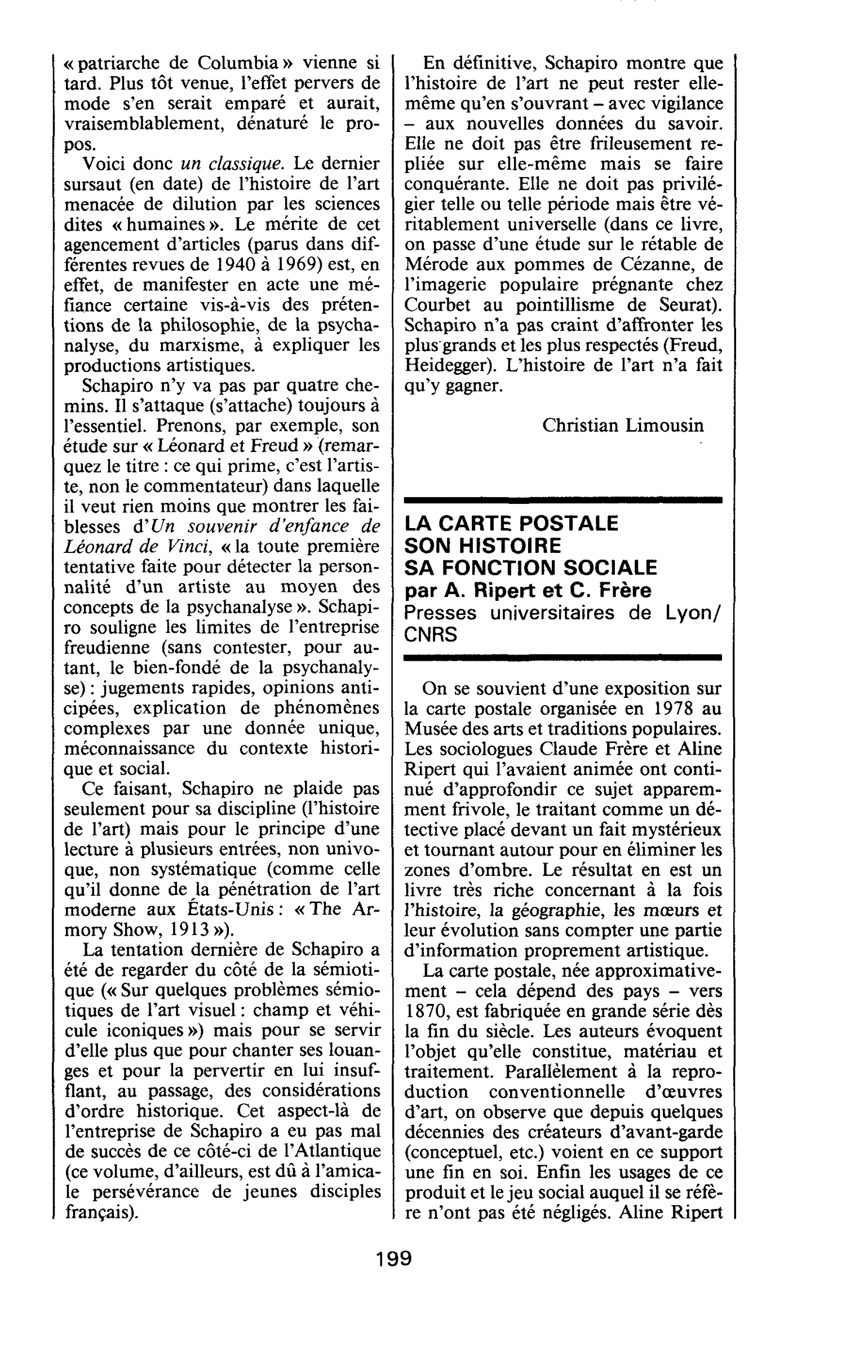 LA CARTE POSTALE SON HISTOIRE SA FONCTION SOCIALE par A. Ripert et C. Frère