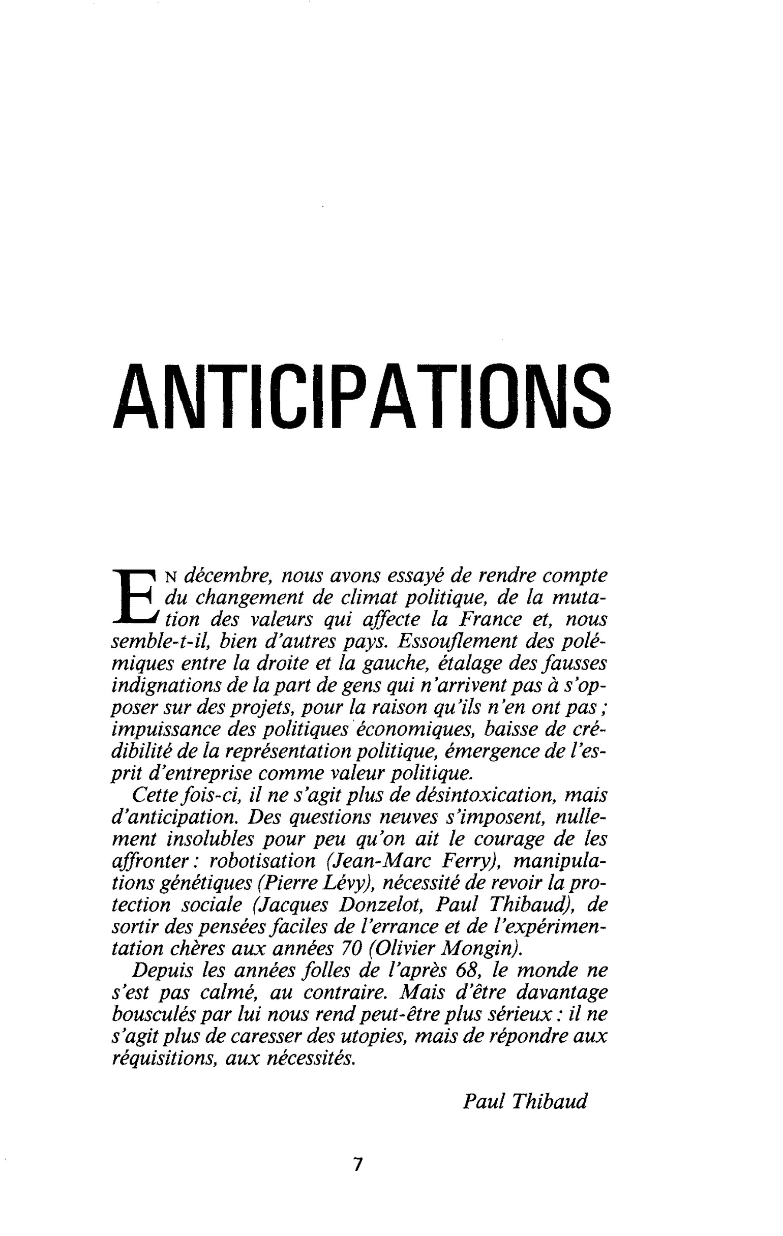ANTICIPATIONS