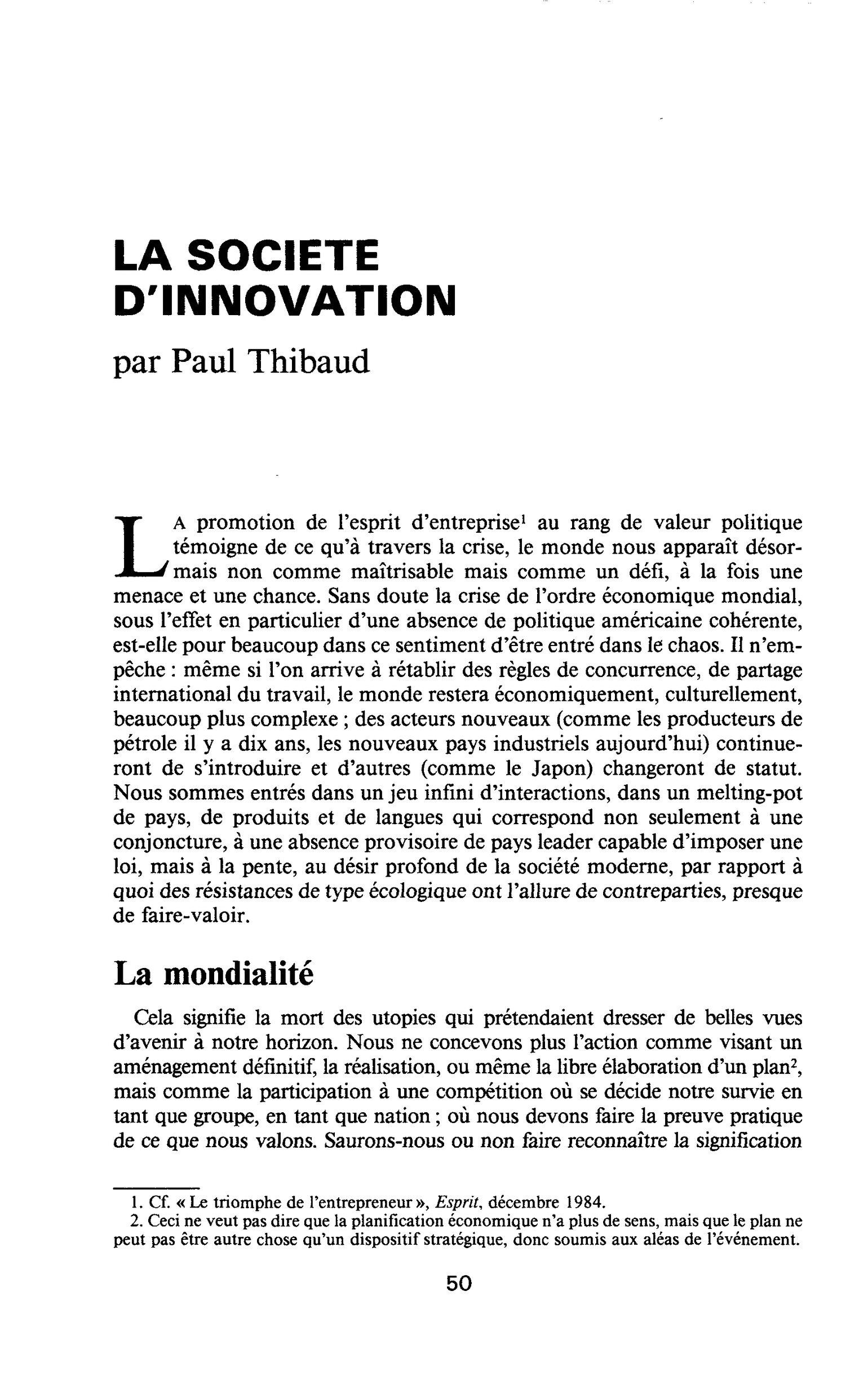 LA SOCIETE D’INNOVATION
