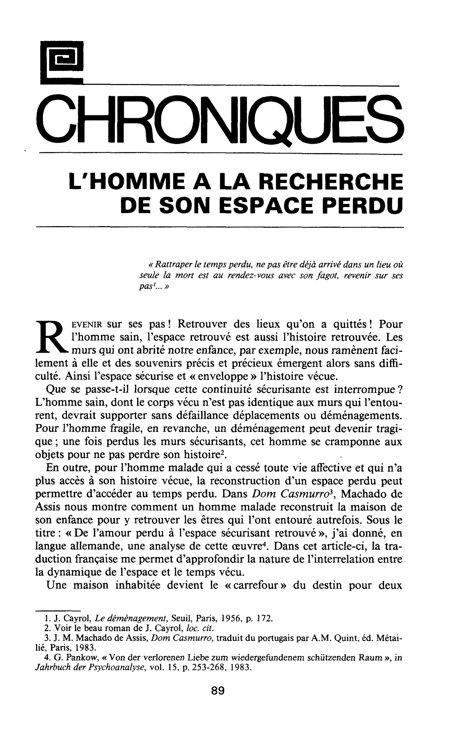L’HOMME A LA RECHERCHE DE SON ESPACE PERDU