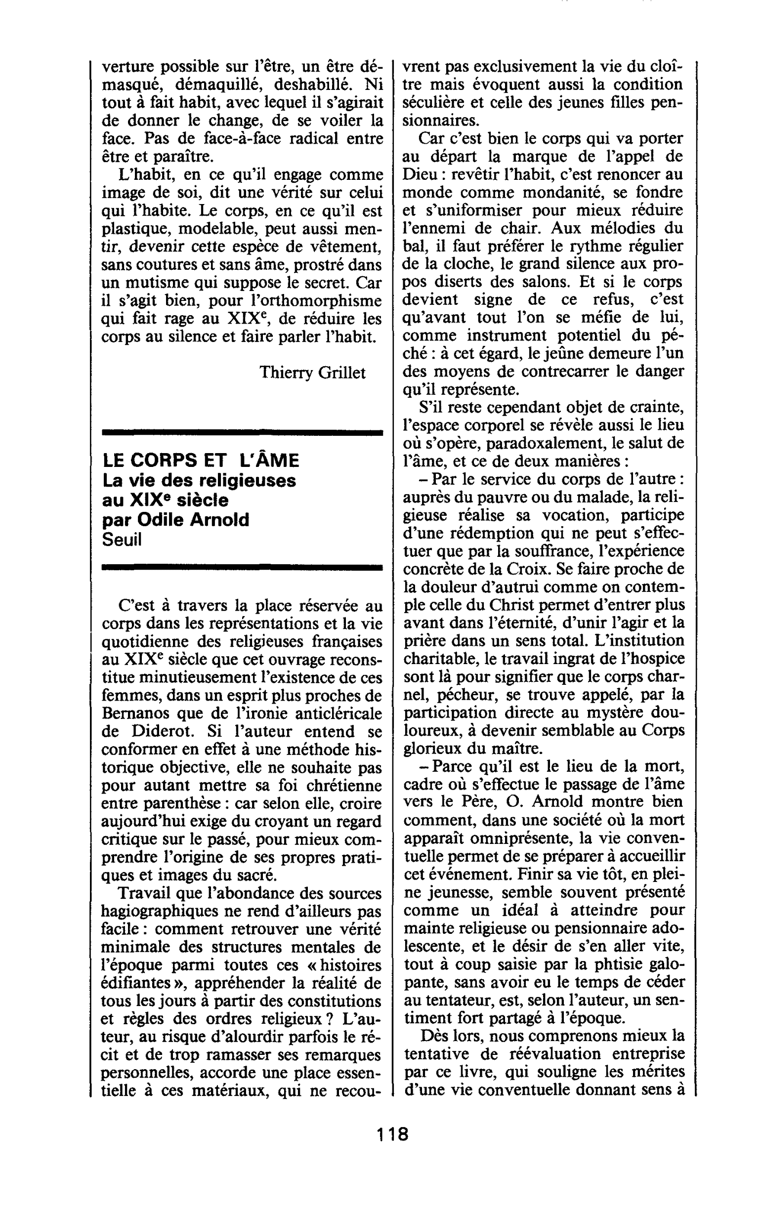 LE CORPS ET L’ÂME. La vie des religieuses au XIXe siècle par Odile Arnold