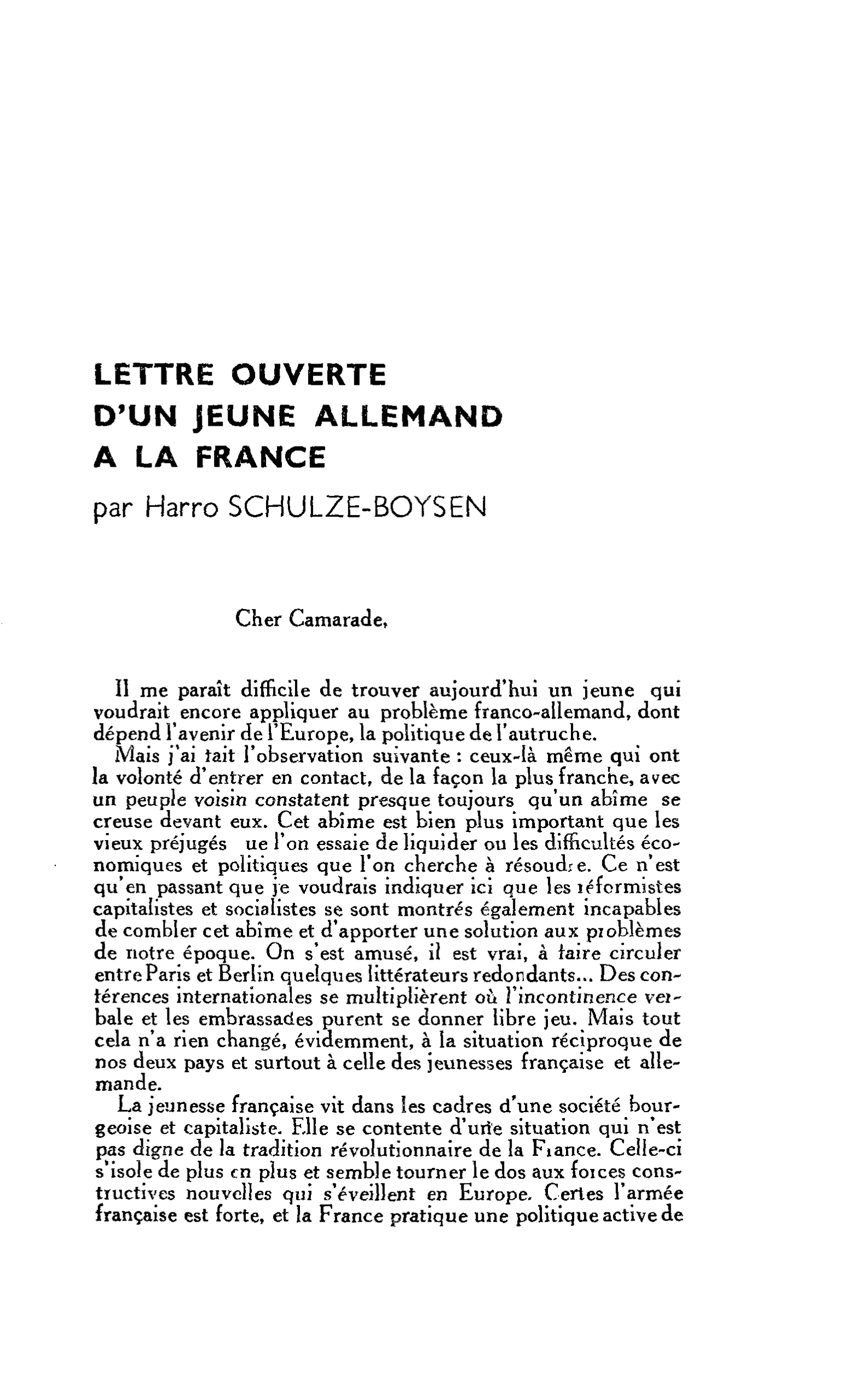 LETTRE OUVERTE D’UN JEUNE ALLEMAND A LA FRANCE