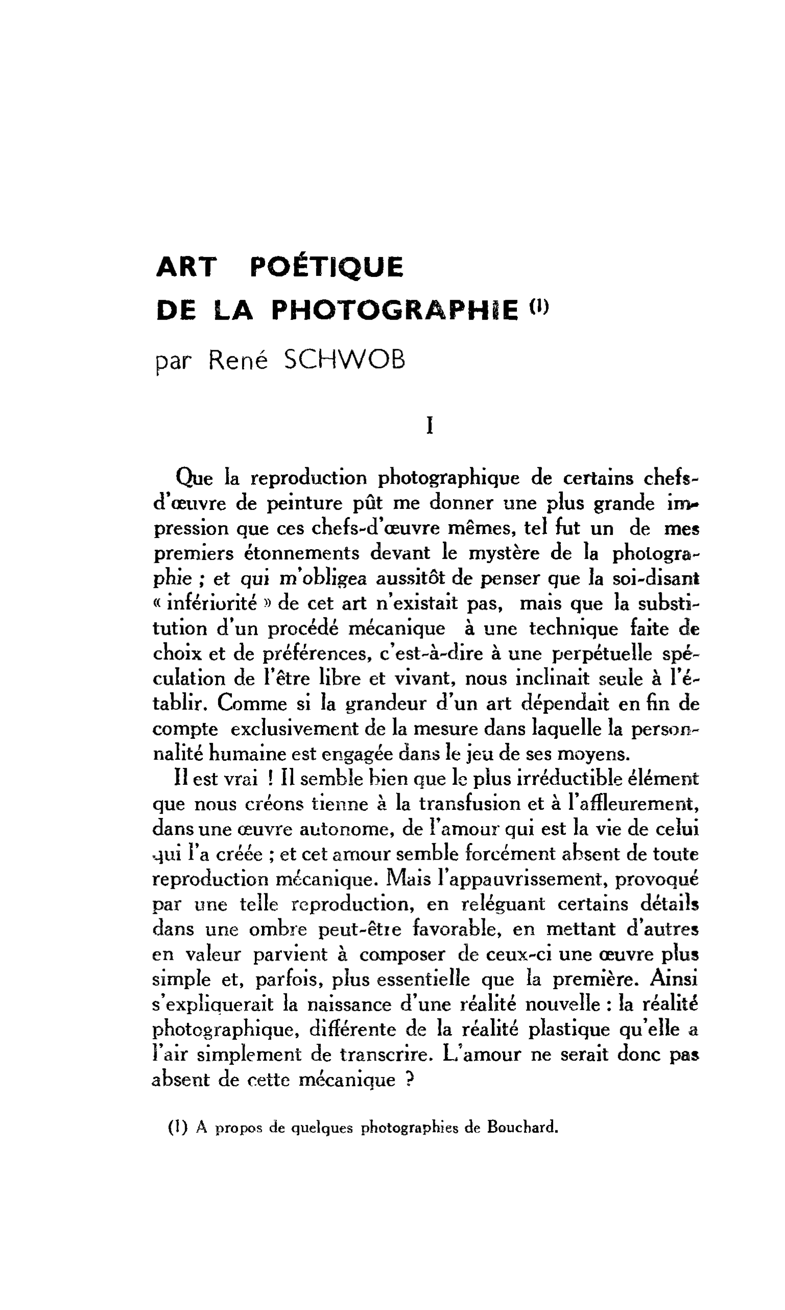 ART POÉTIQUE DE LA PHOTOGRAPHIE