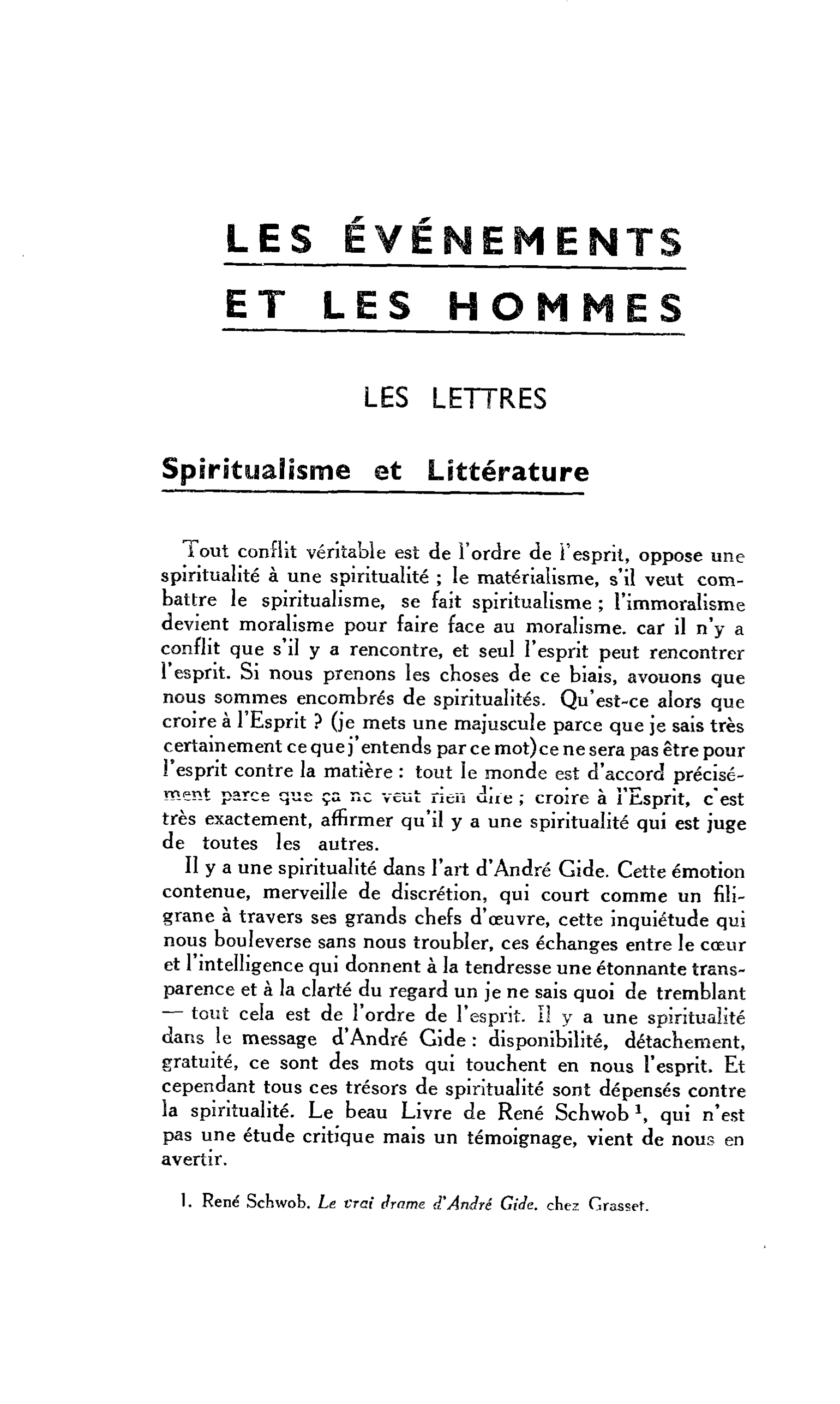 LES LETTRES. Spiritualisme et Littérature